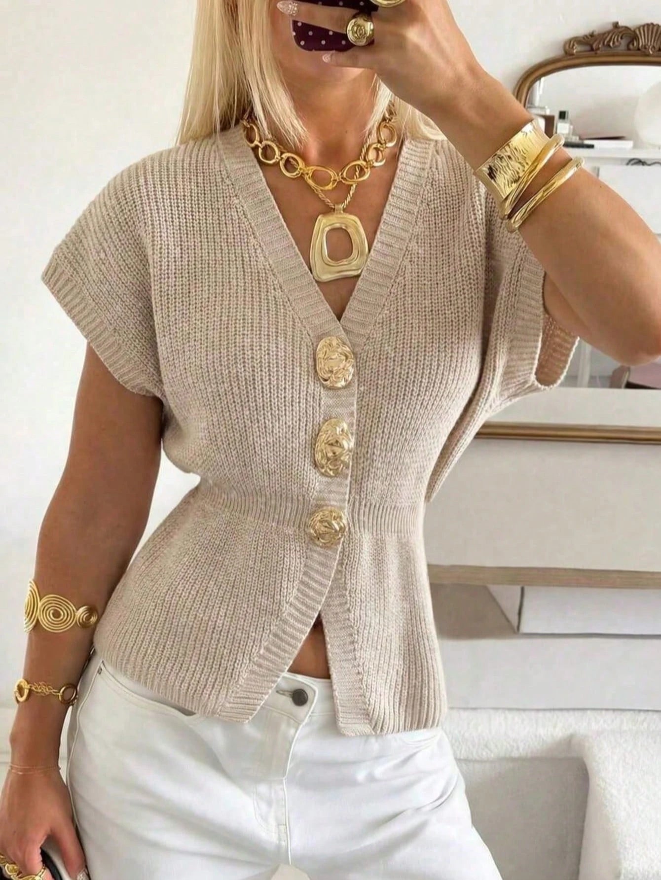 Deep Gold Button Knit Cardigan