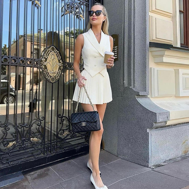 Tailored Vest & Pleated Mini Skirt Set