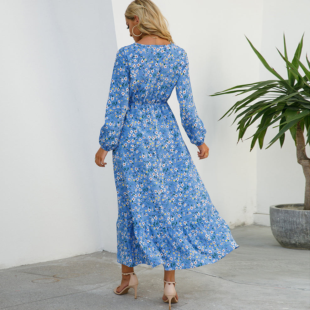 Draped Halter Ruffle Flow Maxi Dress