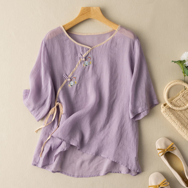 Relaxed Cotton-Linen Patch Detail Shirt