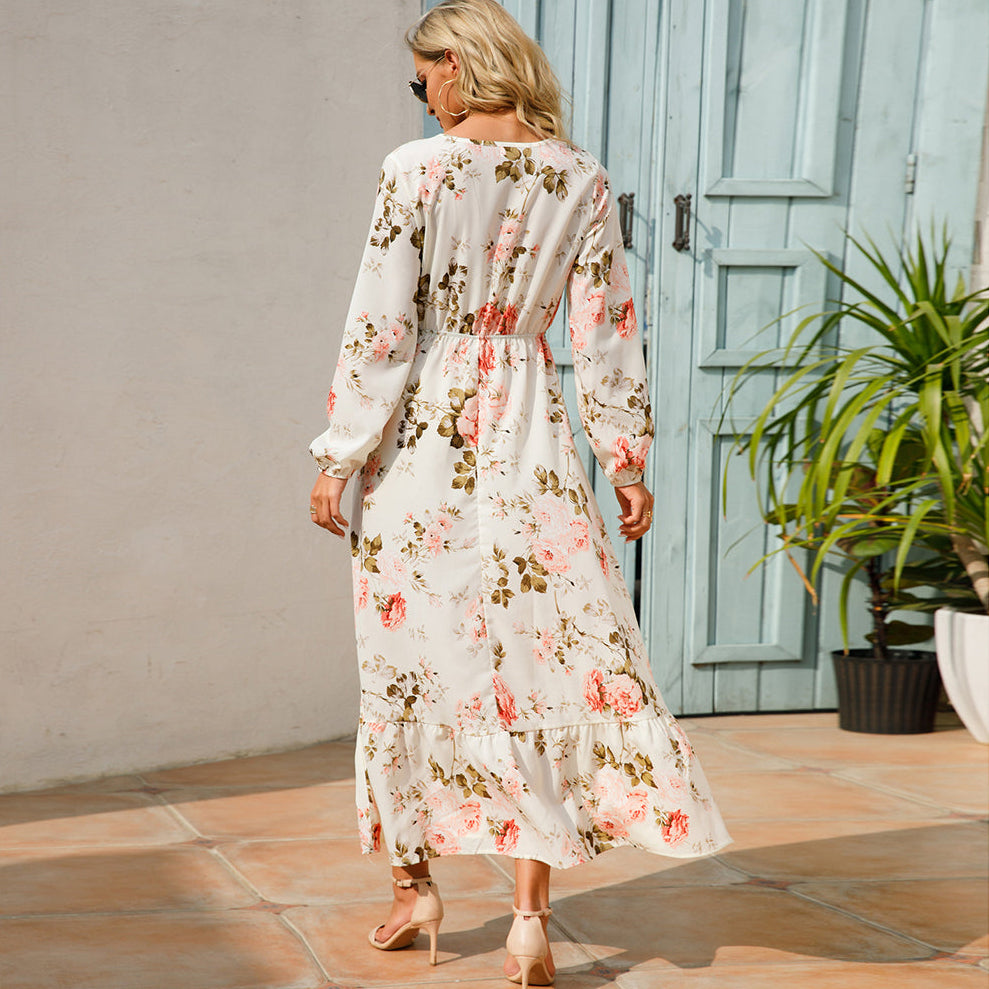 Draped Halter Ruffle Flow Maxi Dress