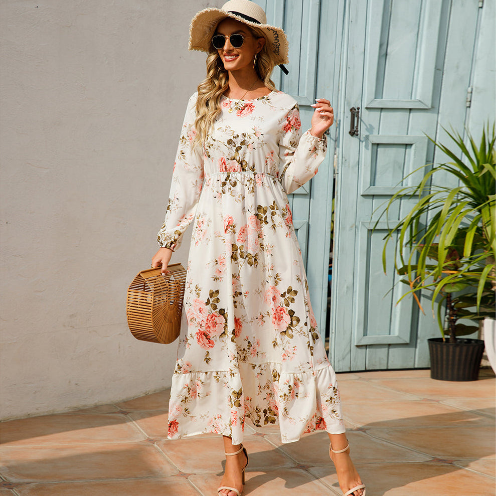 Draped Halter Ruffle Flow Maxi Dress