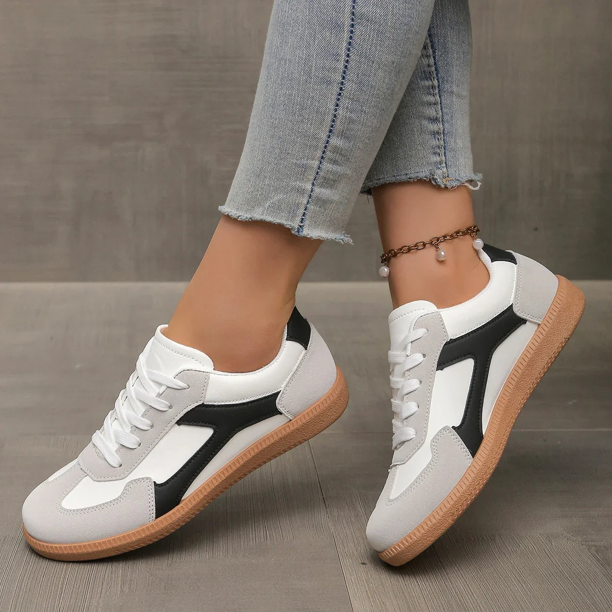 Vintage Leather Gum Sole Low-Profile Sneakers