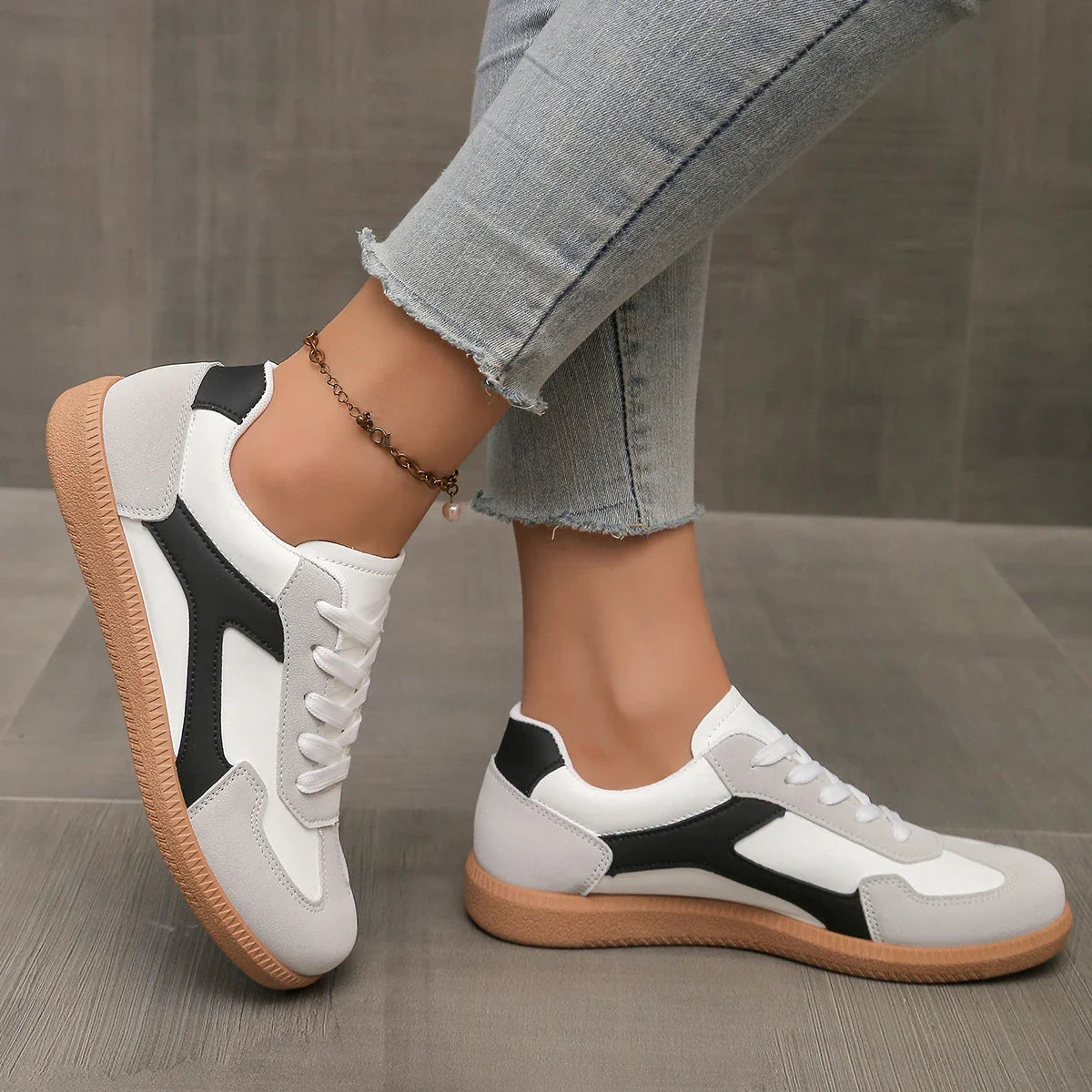Vintage Leather Gum Sole Low-Profile Sneakers