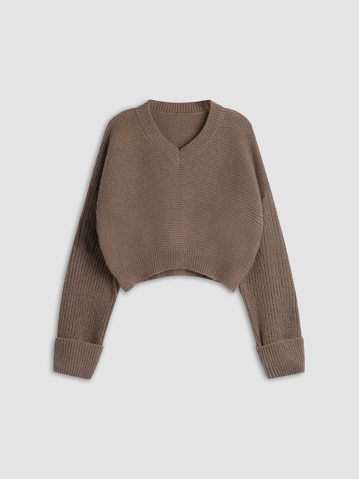 Relaxed Cropped V-Neck Knit Sweater