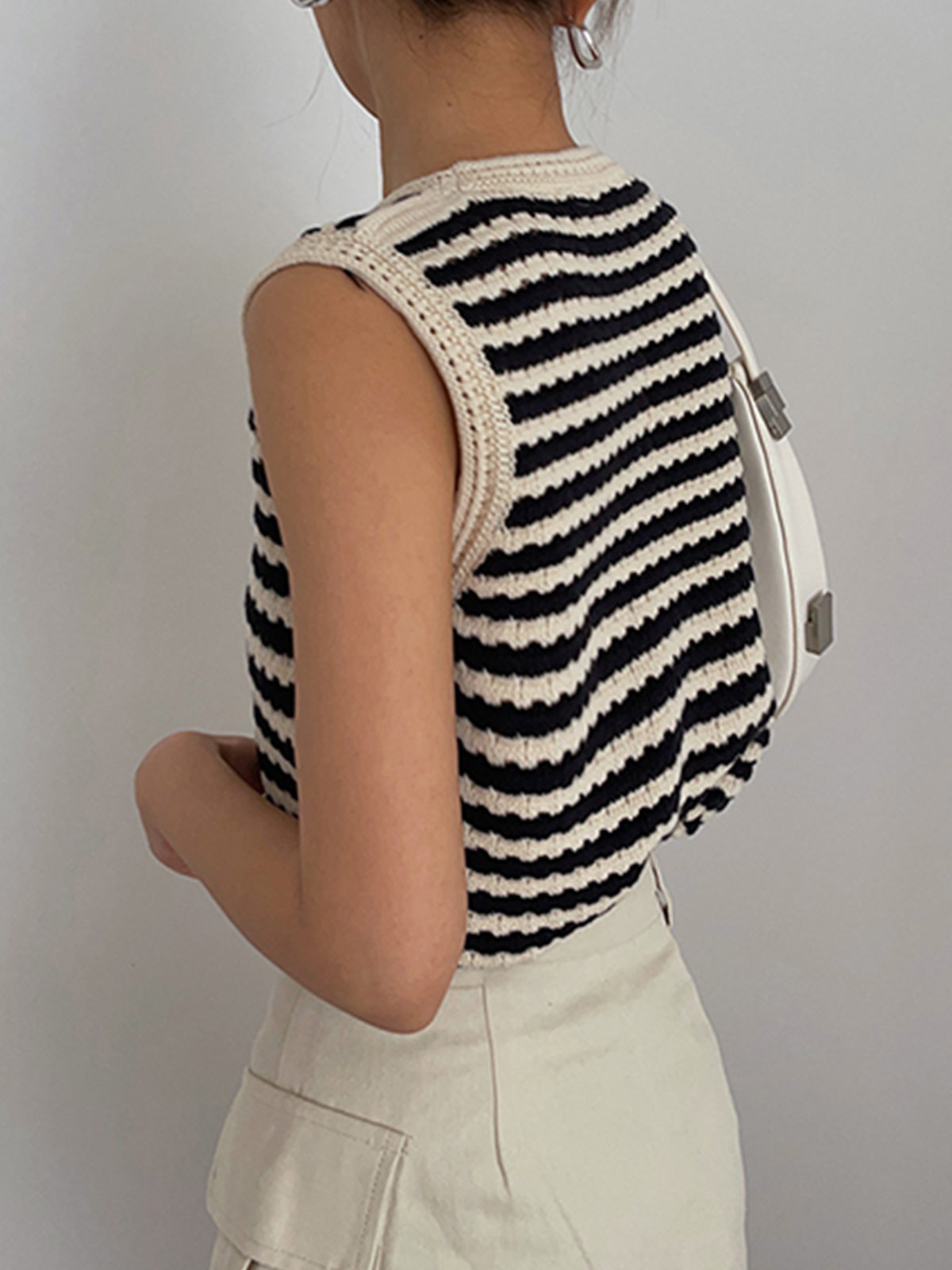 Striped Crochet Knit Vest Top