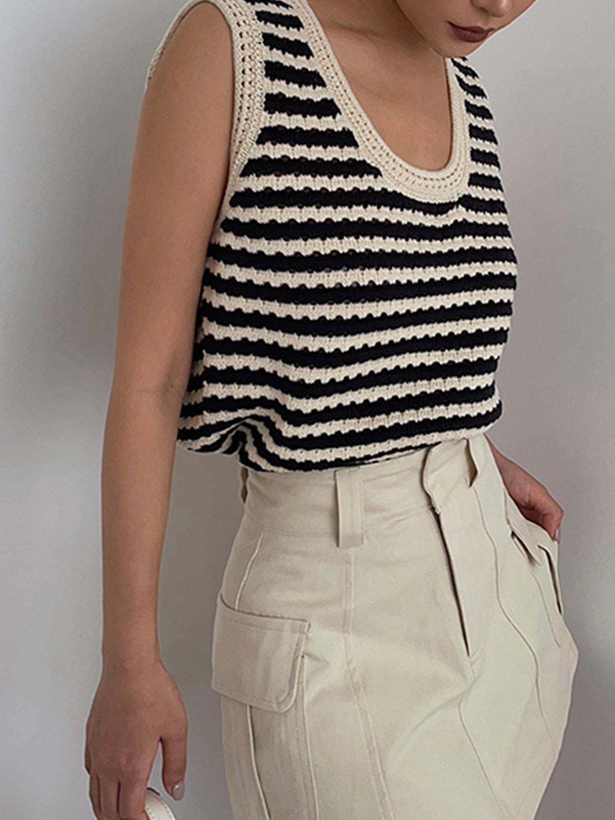 Striped Crochet Knit Vest Top
