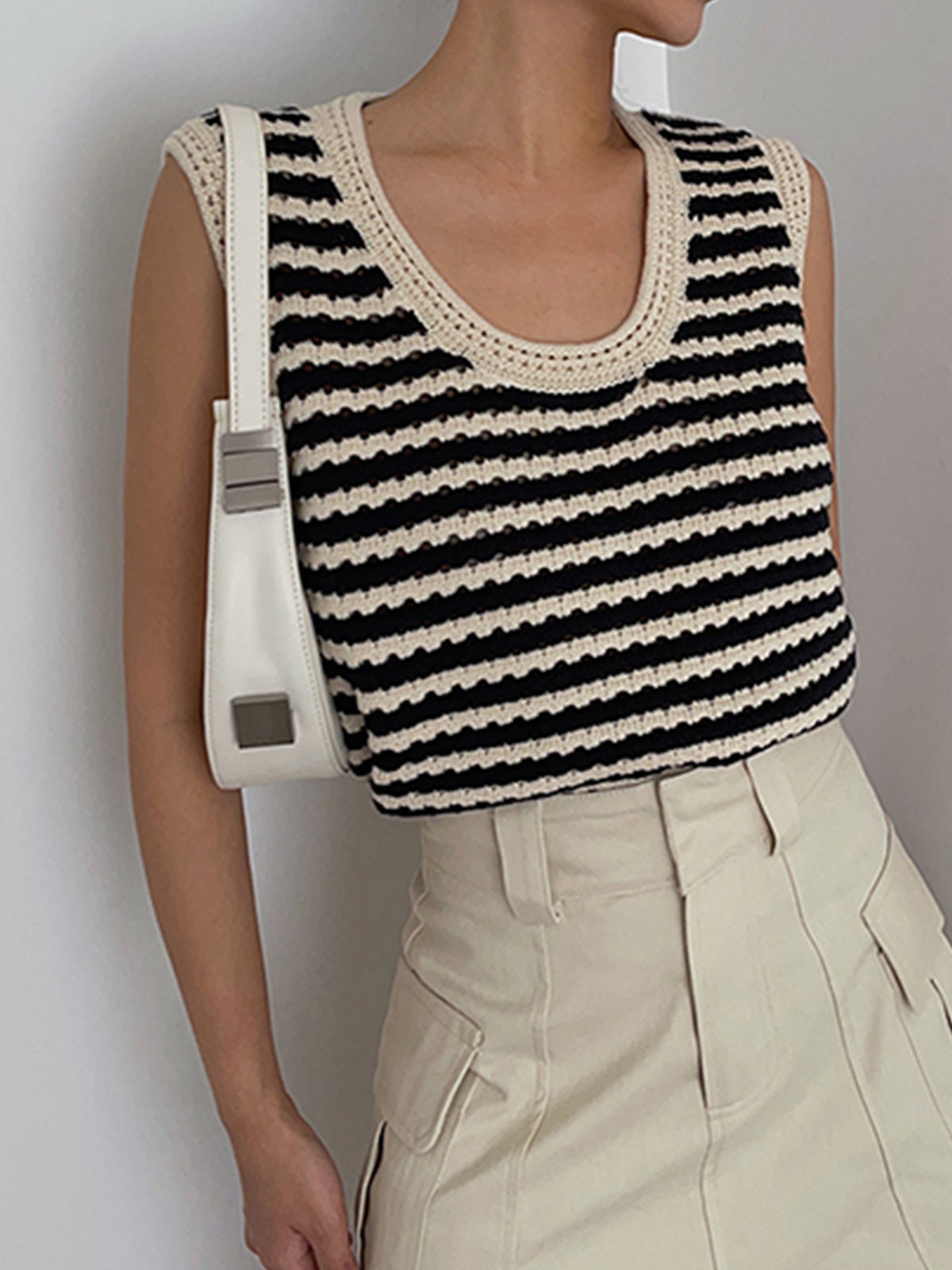 Striped Crochet Knit Vest Top