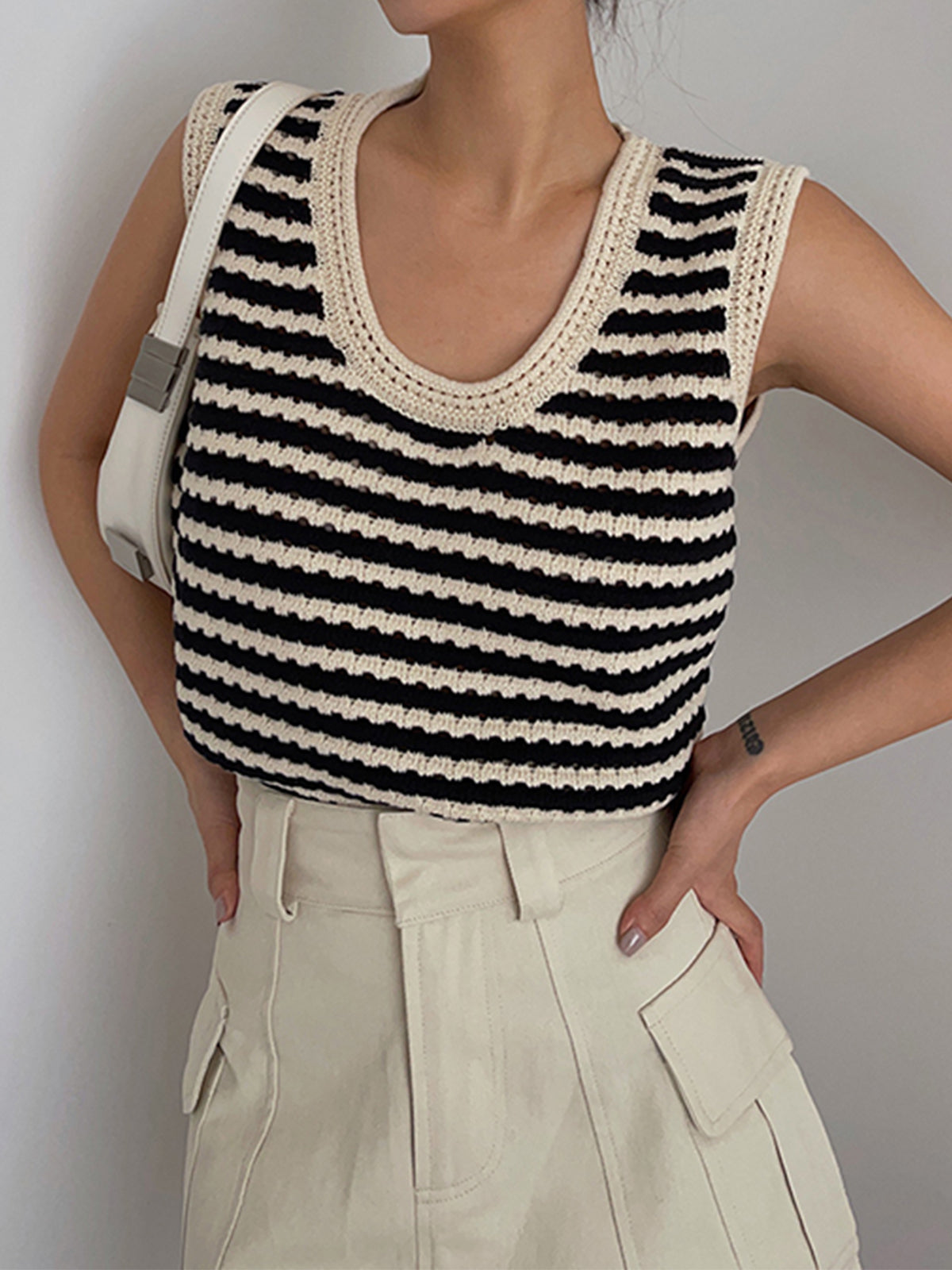 Striped Crochet Knit Vest Top