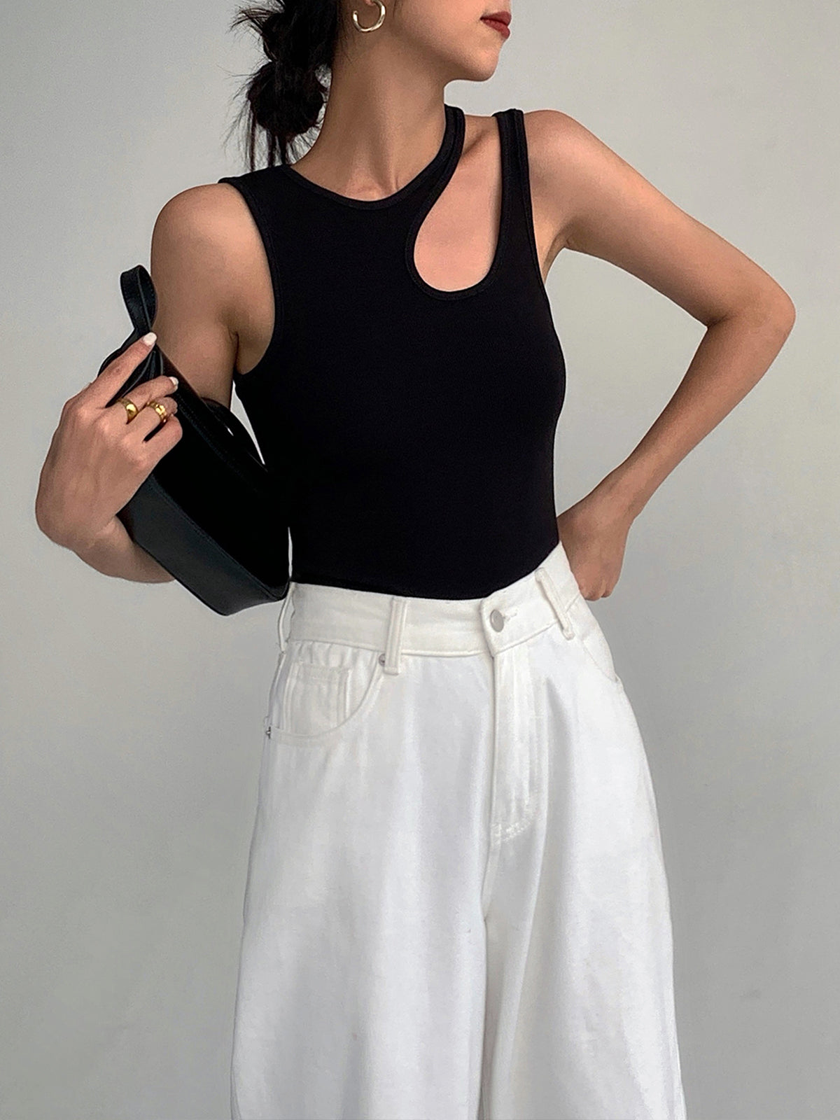 Ribbed Cutout Sheer Knit Tank