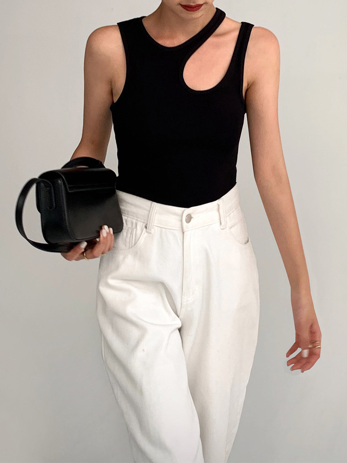 Ribbed Cutout Sheer Knit Tank