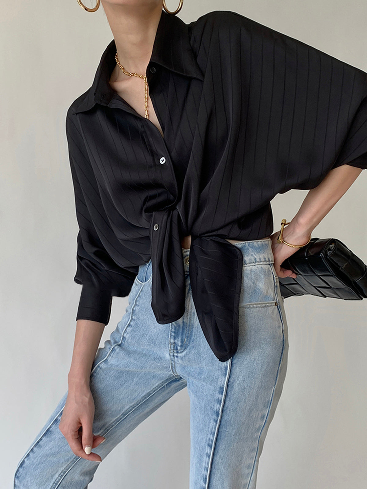 Relaxed Long Sleeve Collared Button-Up Shirt