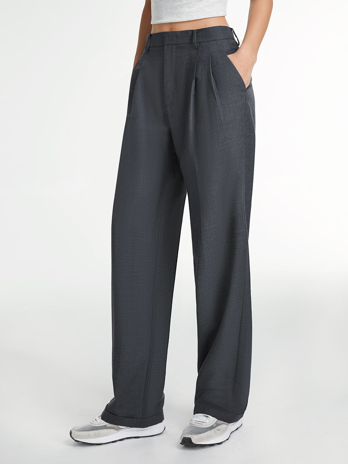 Tailored High-Rise Pleated Wide-Leg Trousers