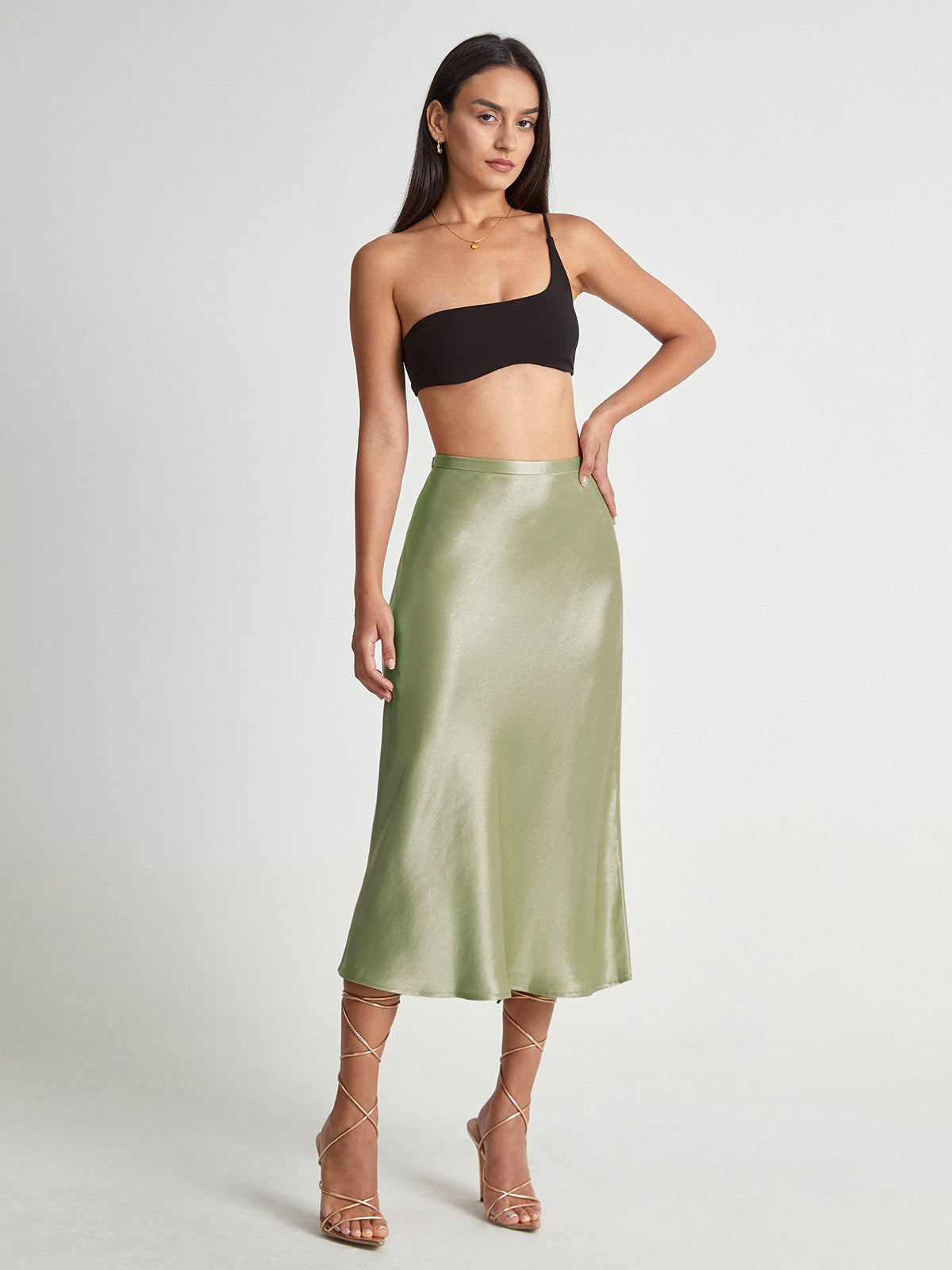 Fluid Satin Midi Skirt
