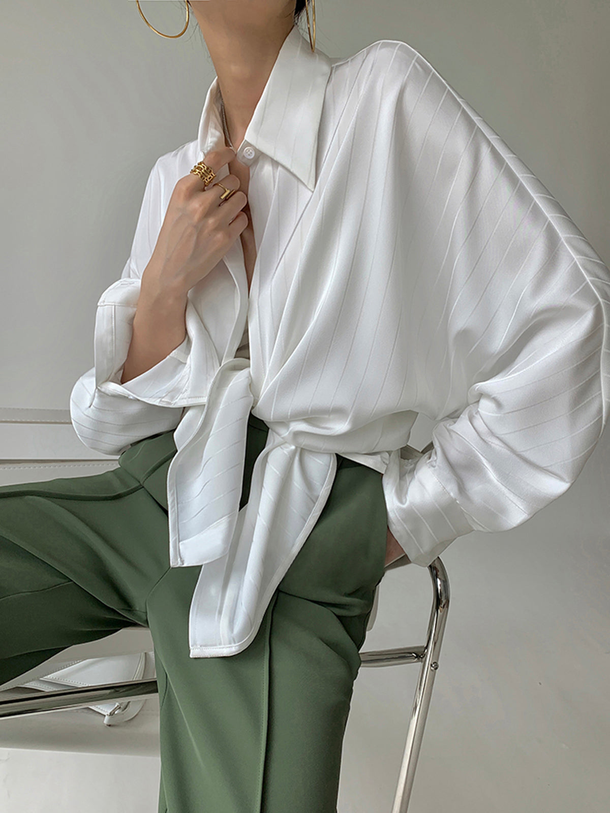 Relaxed Long Sleeve Collared Button-Up Shirt