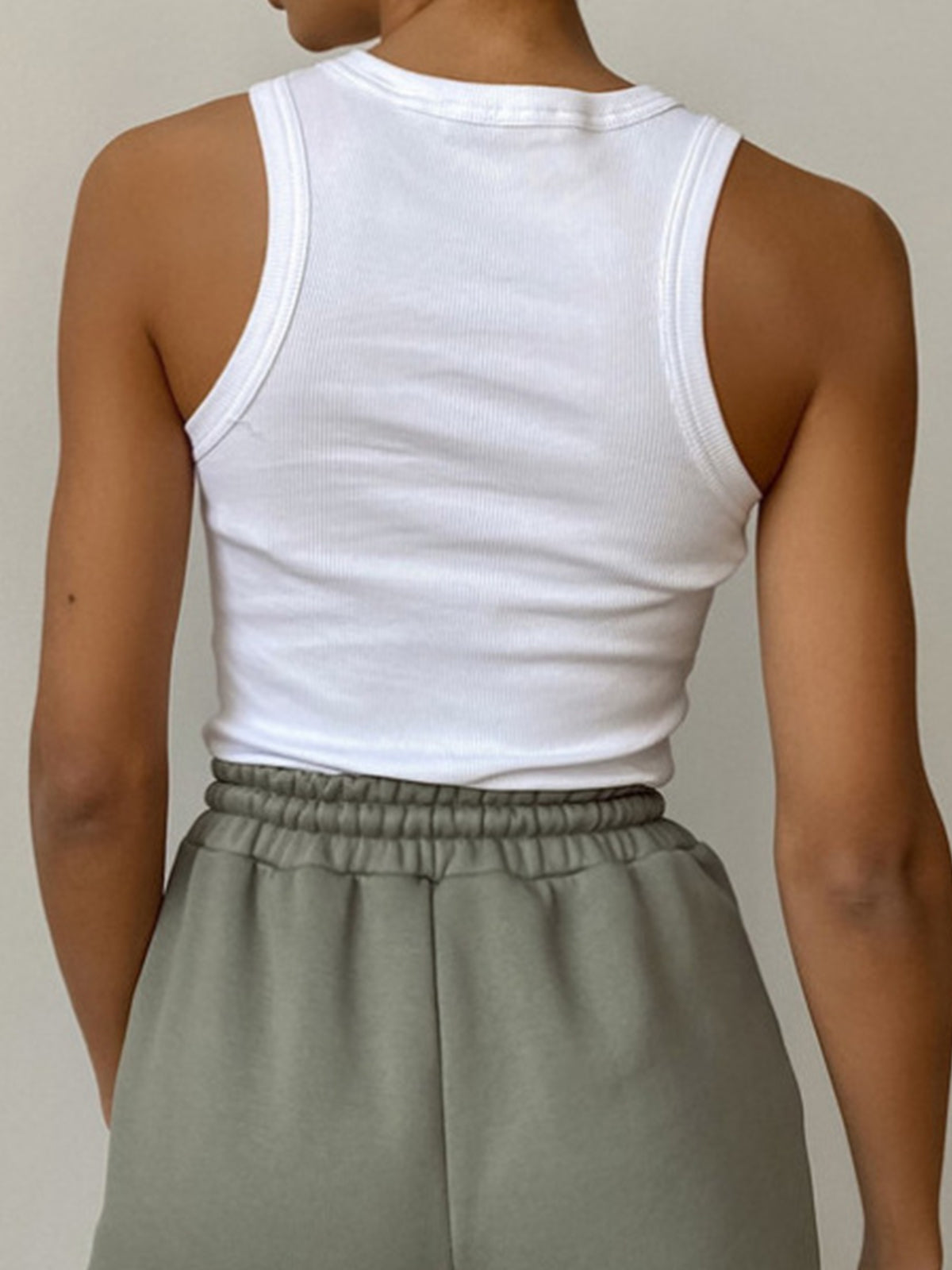 Ribbed Crew Neck Cropped Tank Top