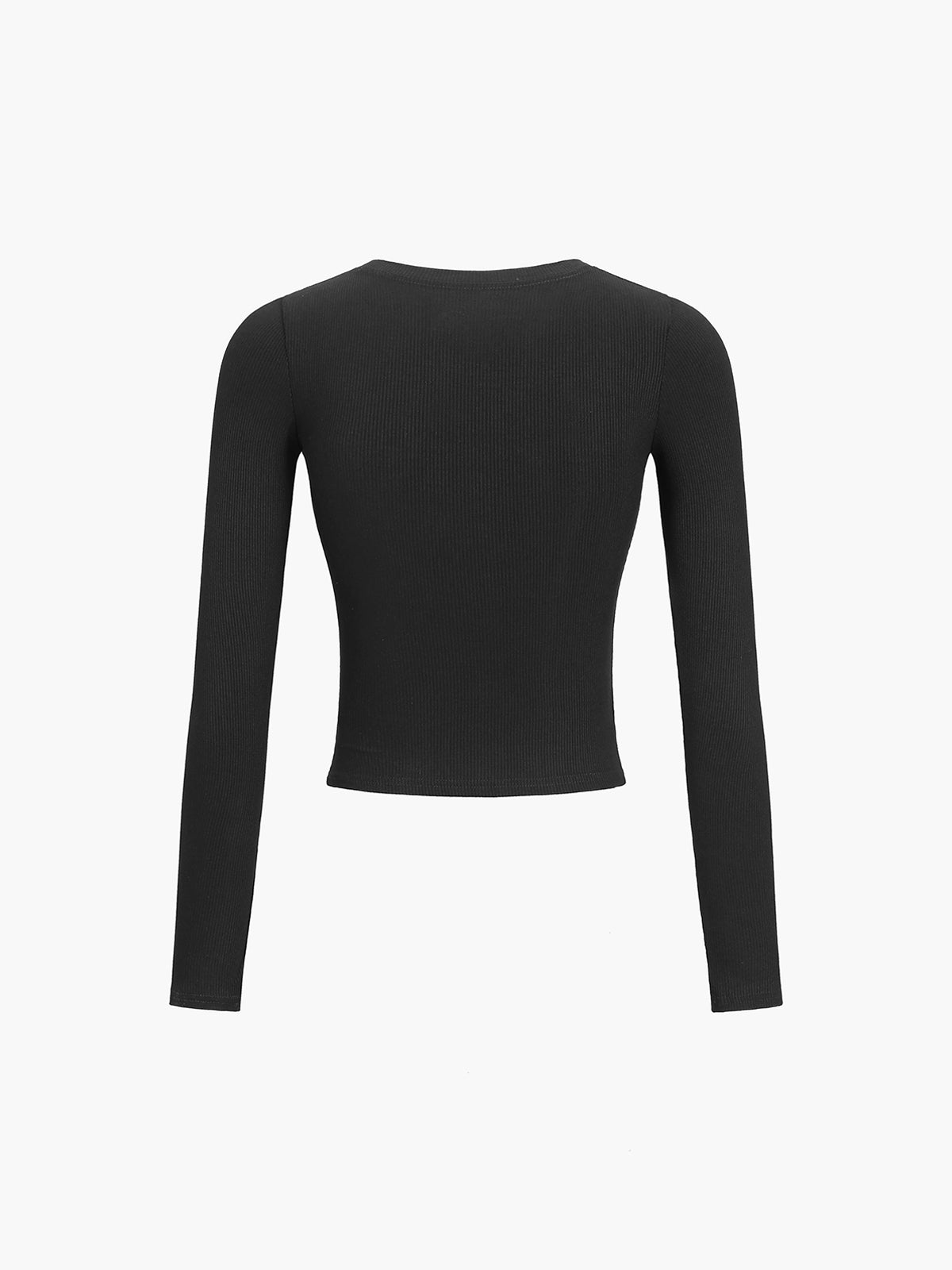 Ribbed Knit Button-Front Cropped Long Sleeve Shirt