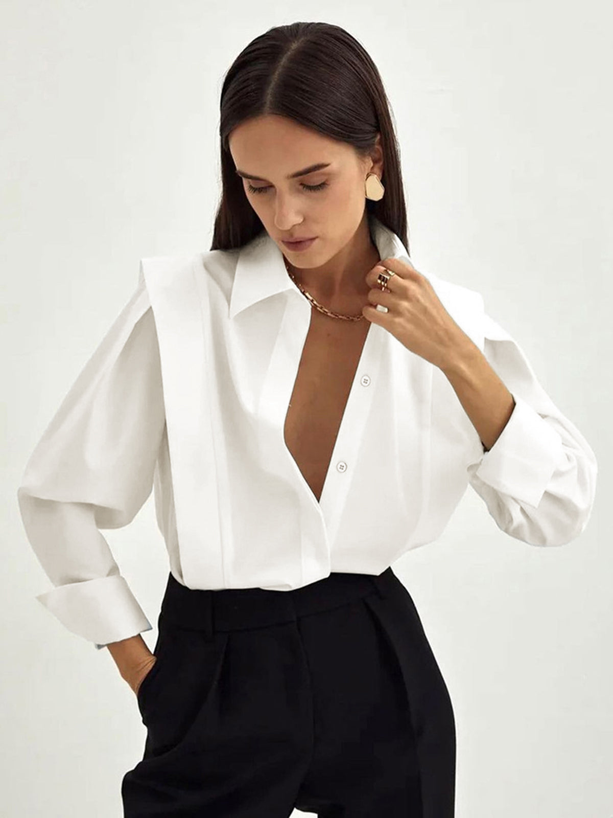 Oversized Cotton Collared Button-Up Shirt