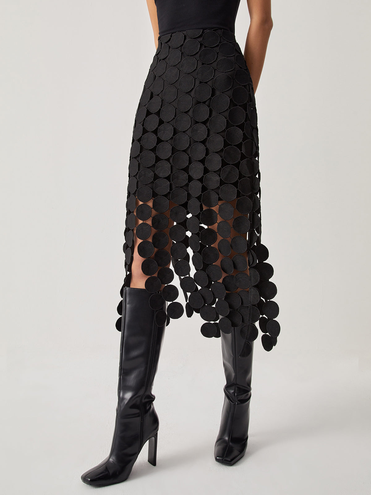 Laser Cut Layered Midi Skirt