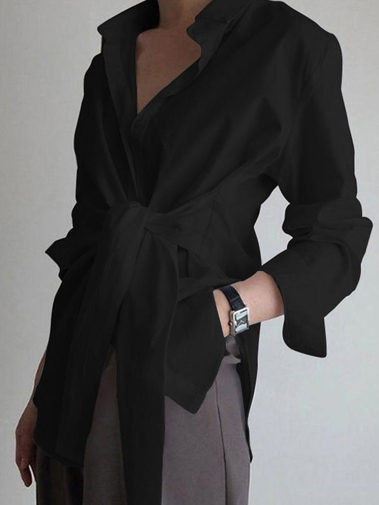 Semi-Sheer Tie Front Longline Shirt
