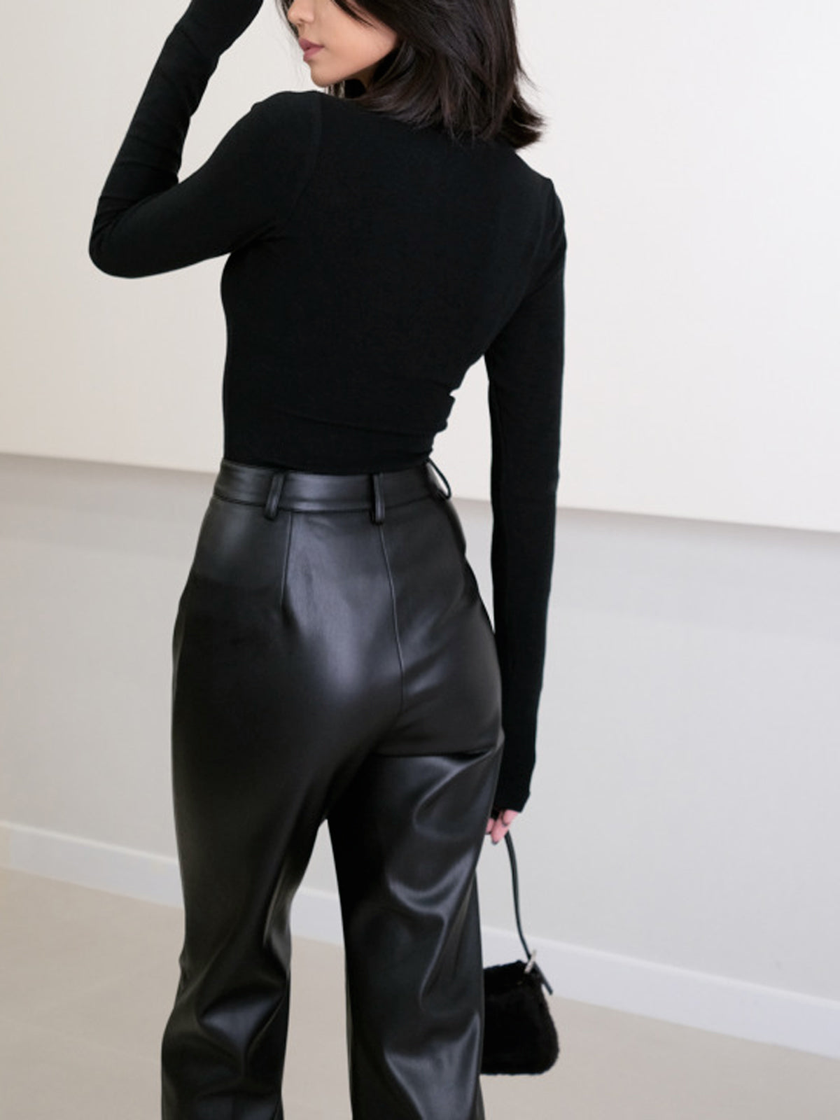 High-Waist Faux Leather Regular Fit Trousers