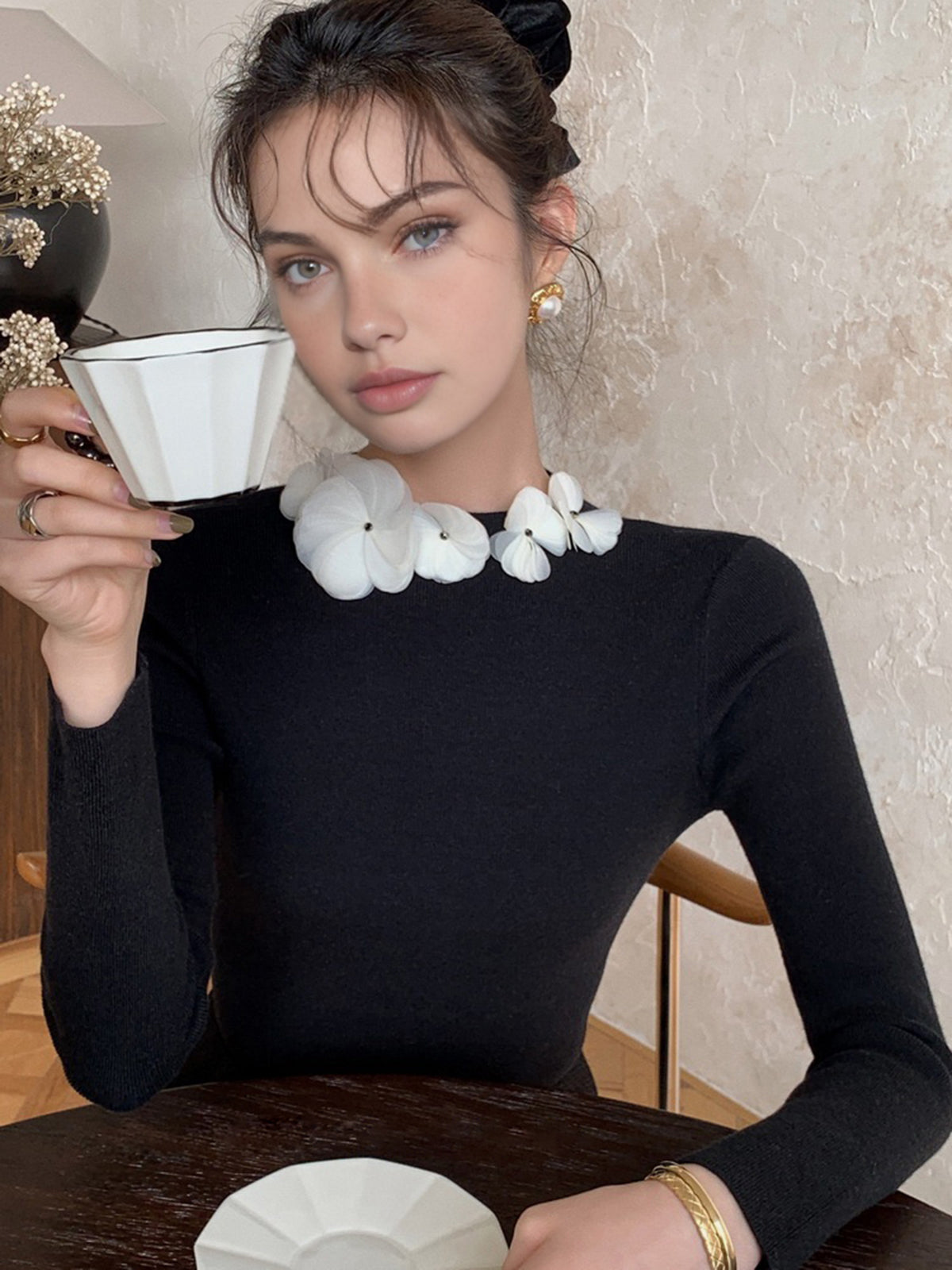 Solid Fitted Long Sleeve Stretch Knit Top