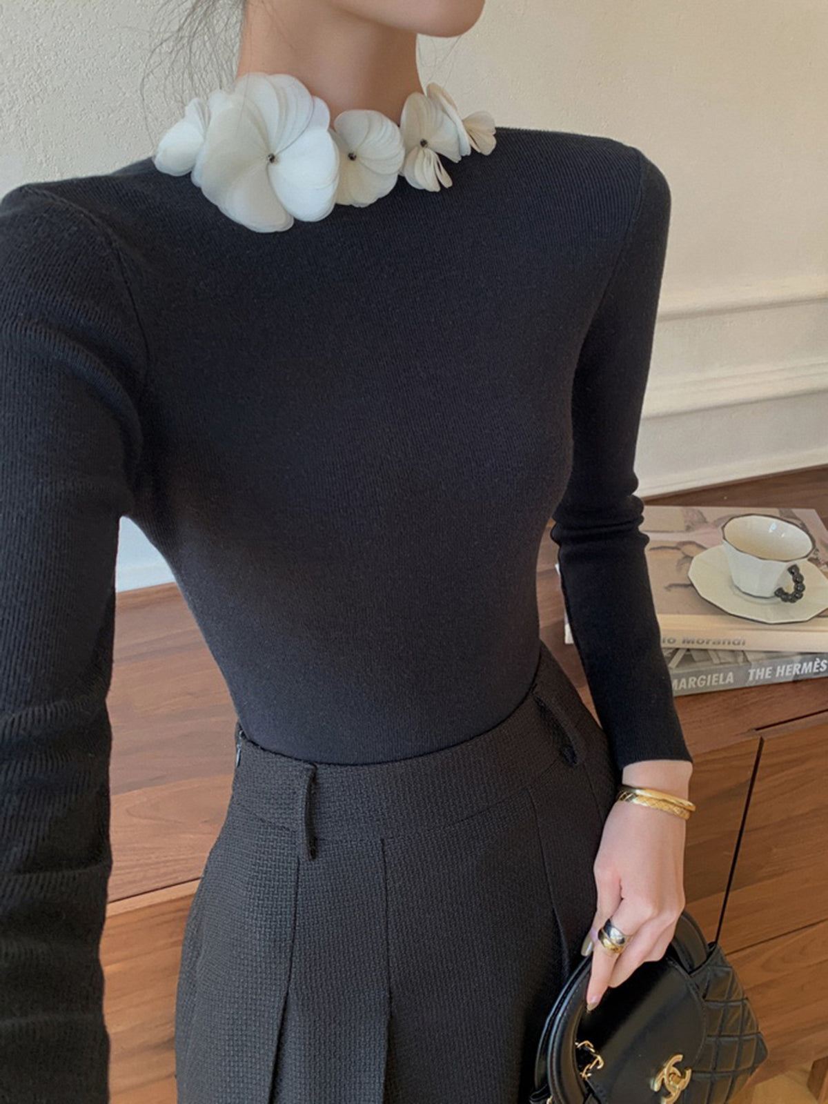 Solid Fitted Long Sleeve Stretch Knit Top