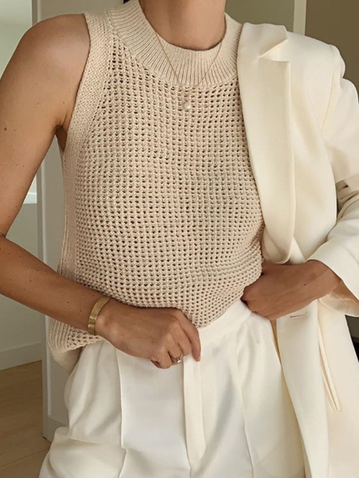 Open Knit Sleeveless Tank Top