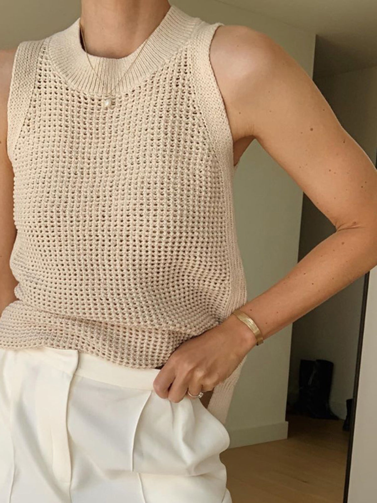 Open Knit Sleeveless Tank Top