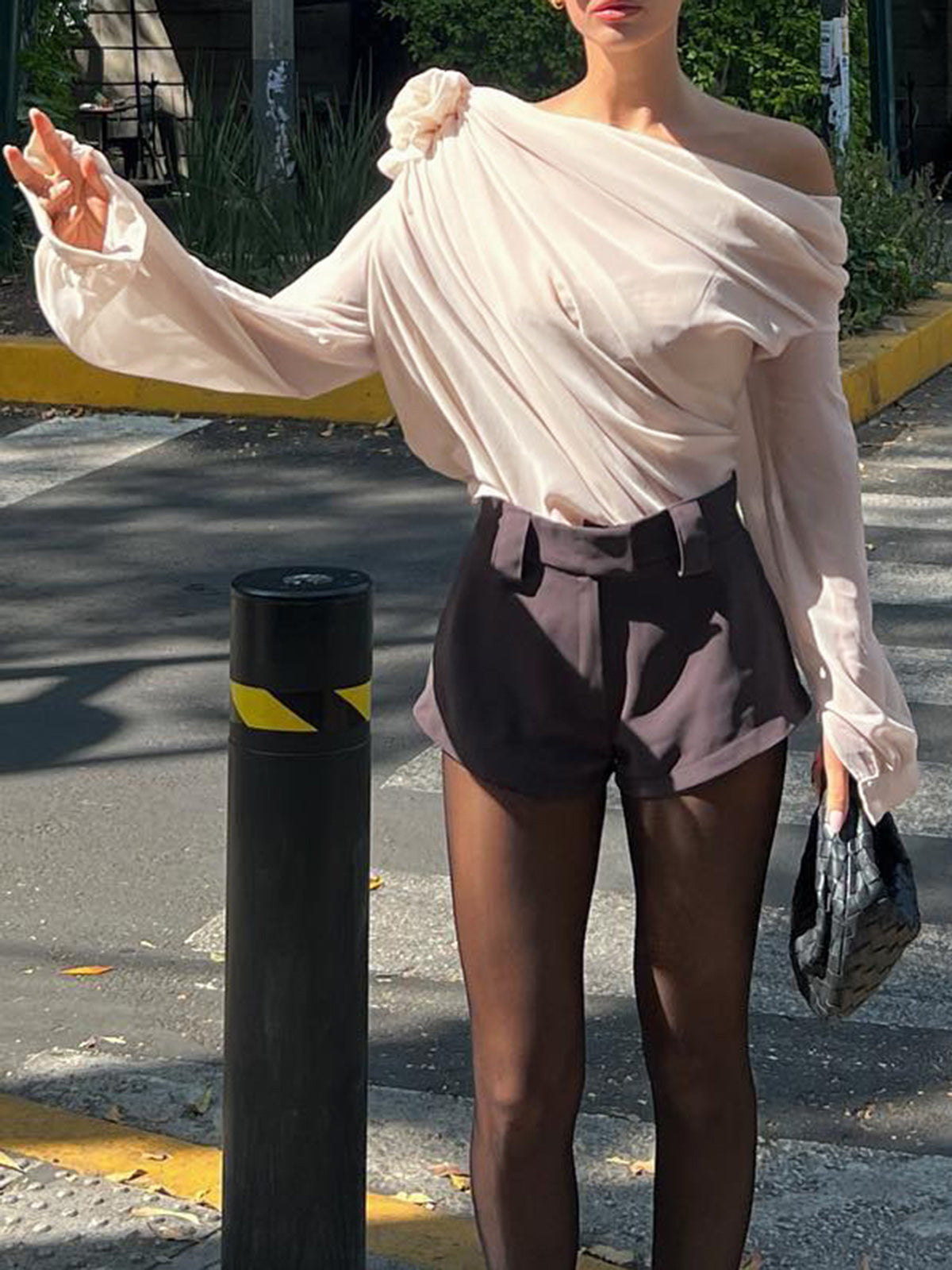 Asymmetrical One-Shoulder Chiffon Blouse