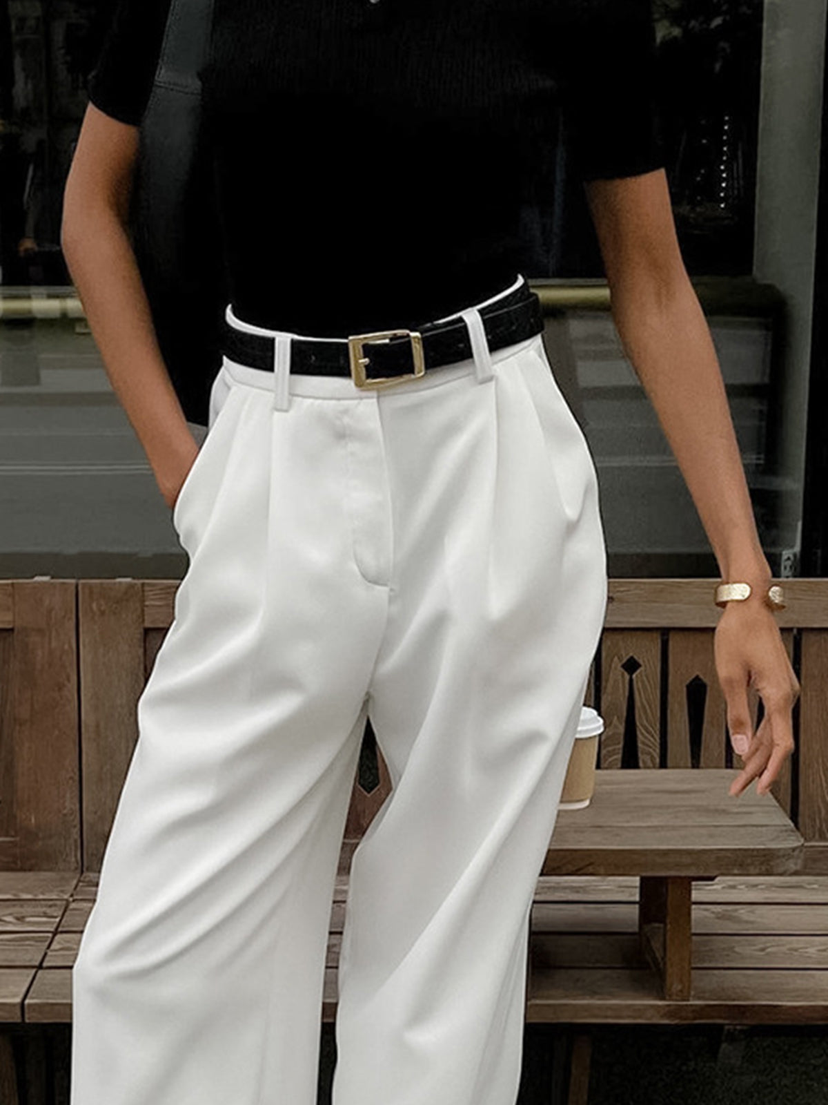 Tailored Wide Leg Woven Trousers