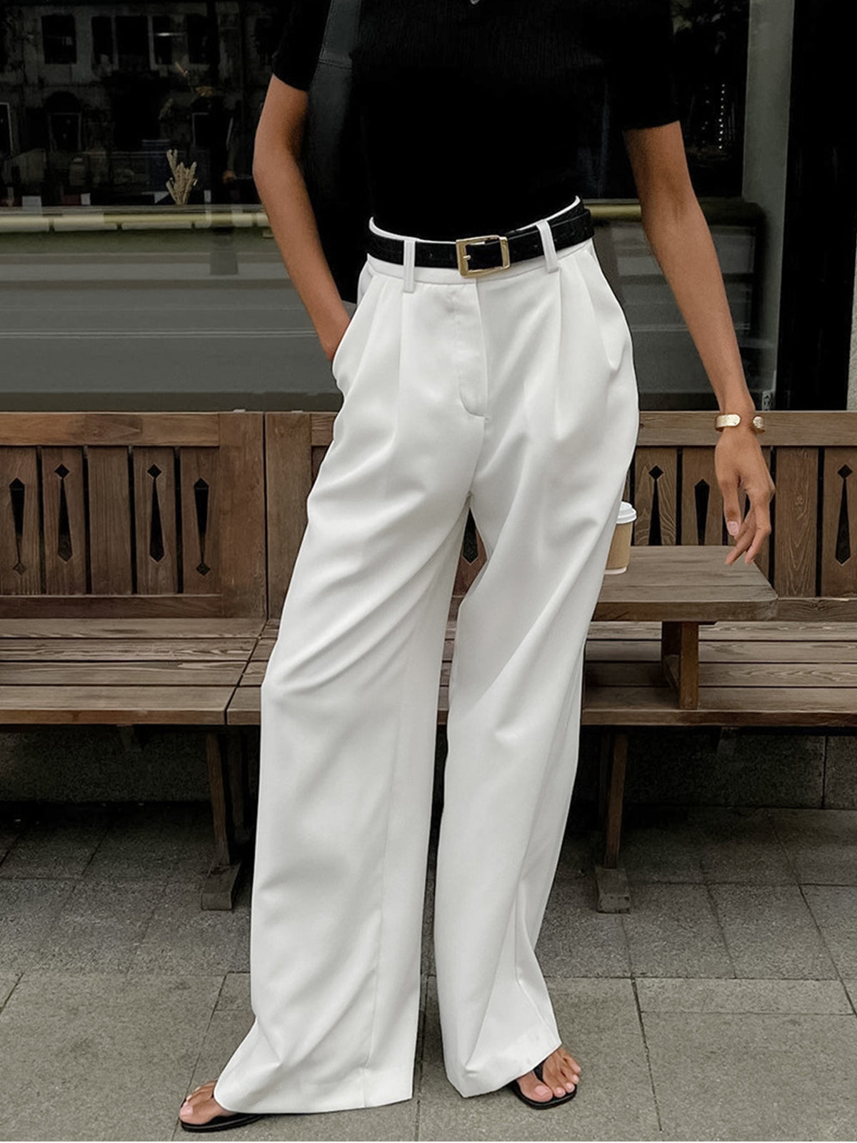 Tailored Wide Leg Woven Trousers