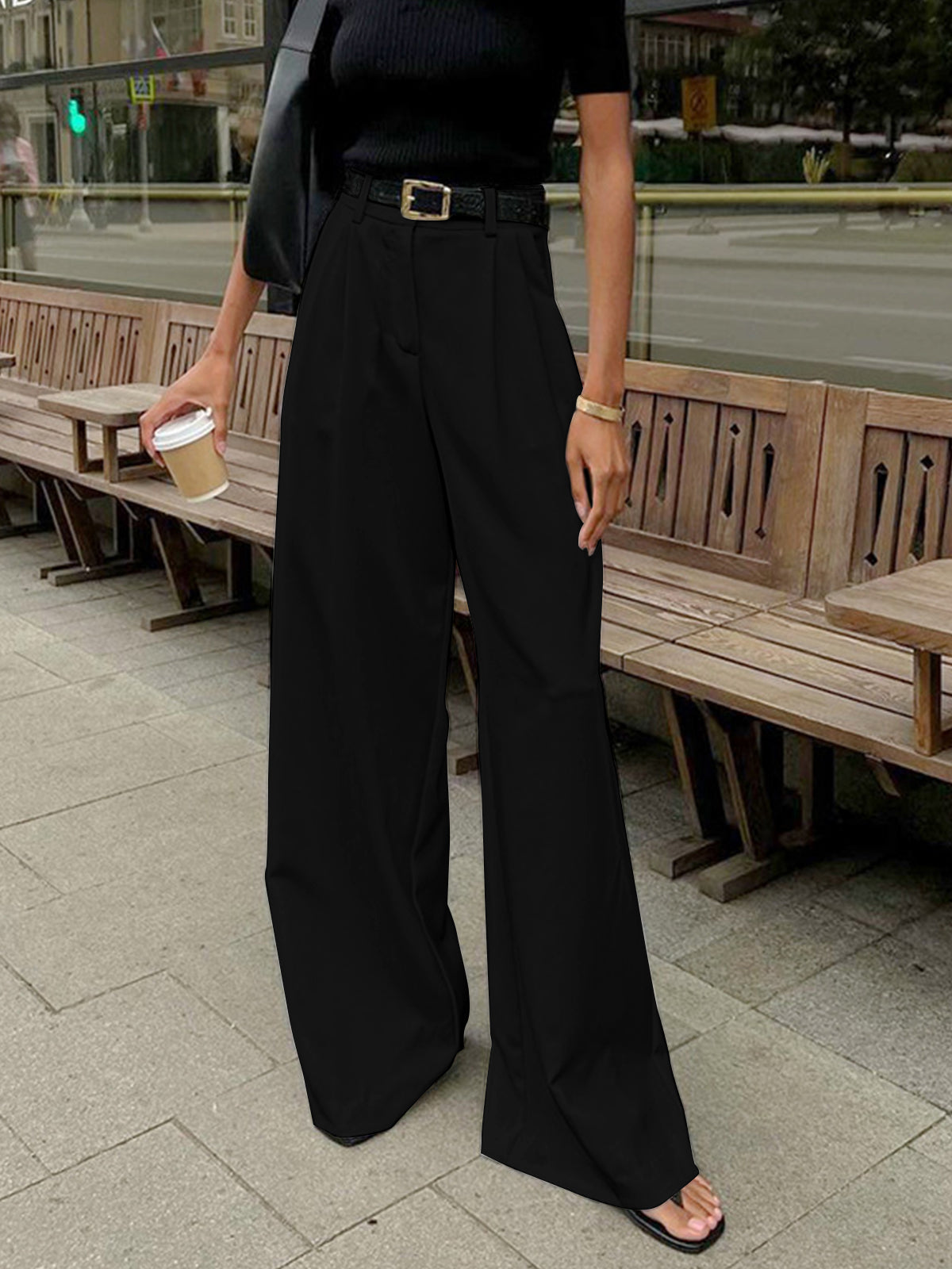 Tailored Wide Leg Woven Trousers