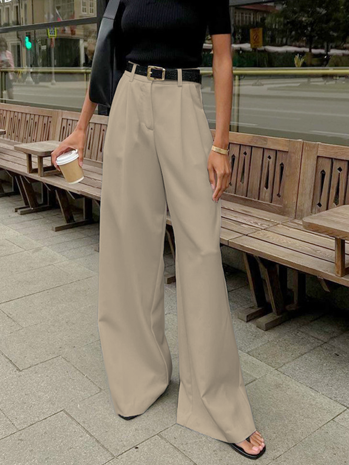 Tailored Wide Leg Woven Trousers
