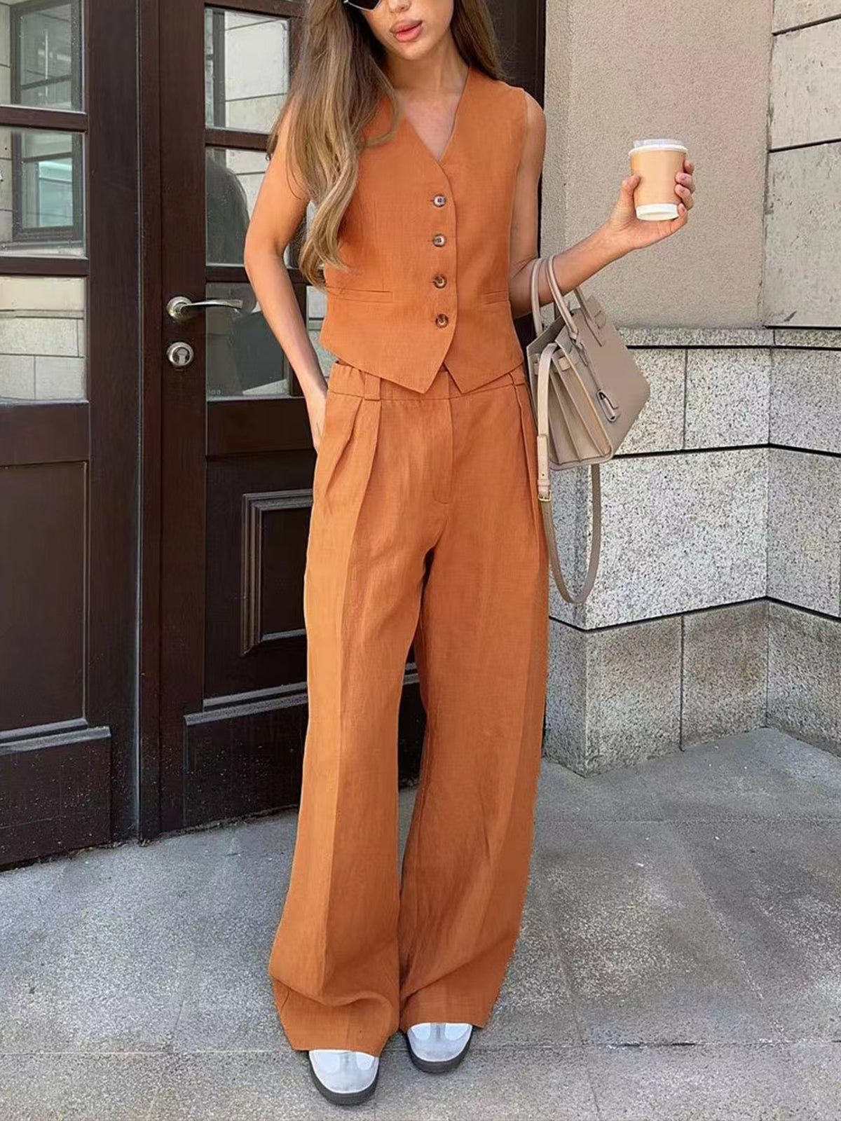 Relaxed Cotton Linen Two-Piece Trouser Set