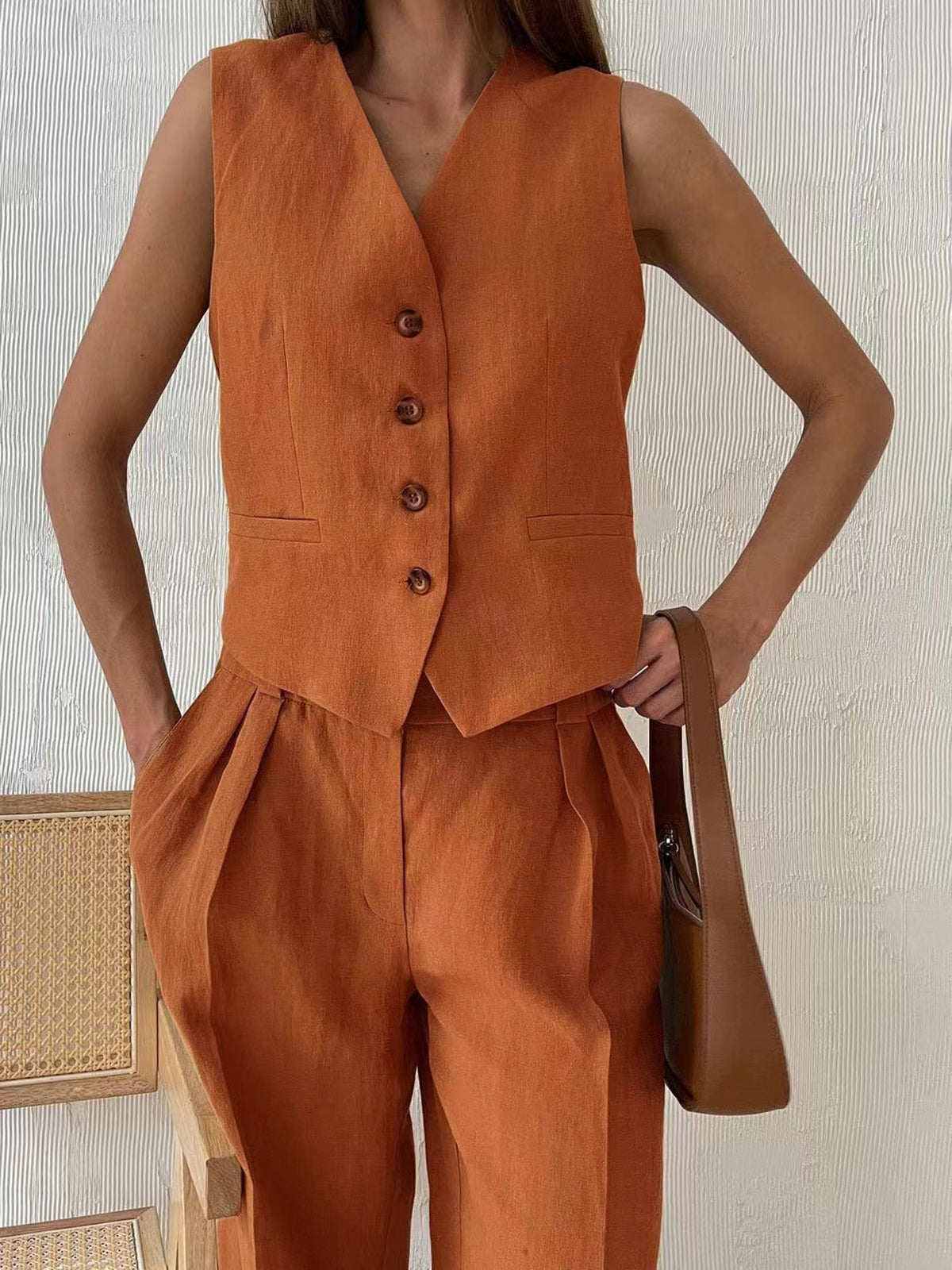 Relaxed Cotton Linen Two-Piece Trouser Set