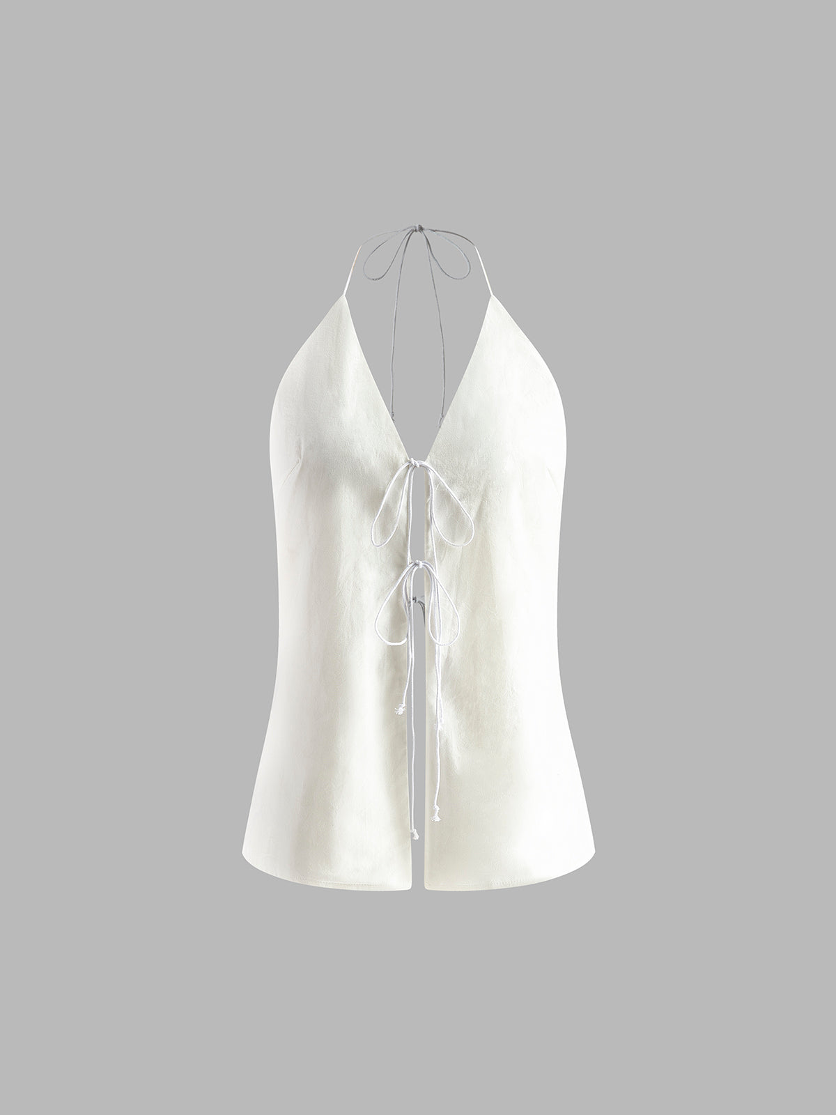 Linen Blend Halter Open-Back Shorts Set