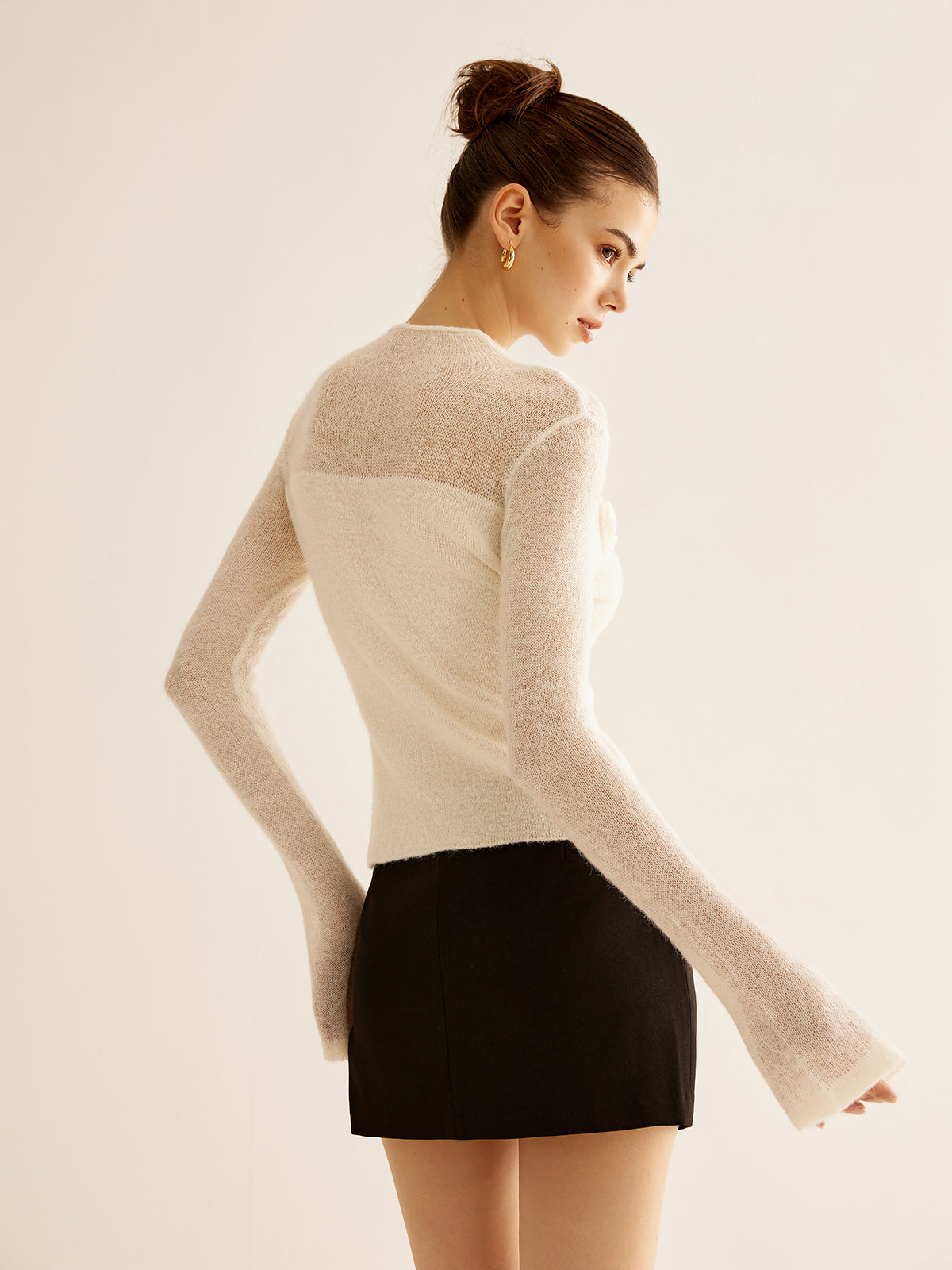 Floral Appliqué Sheer Knit Top