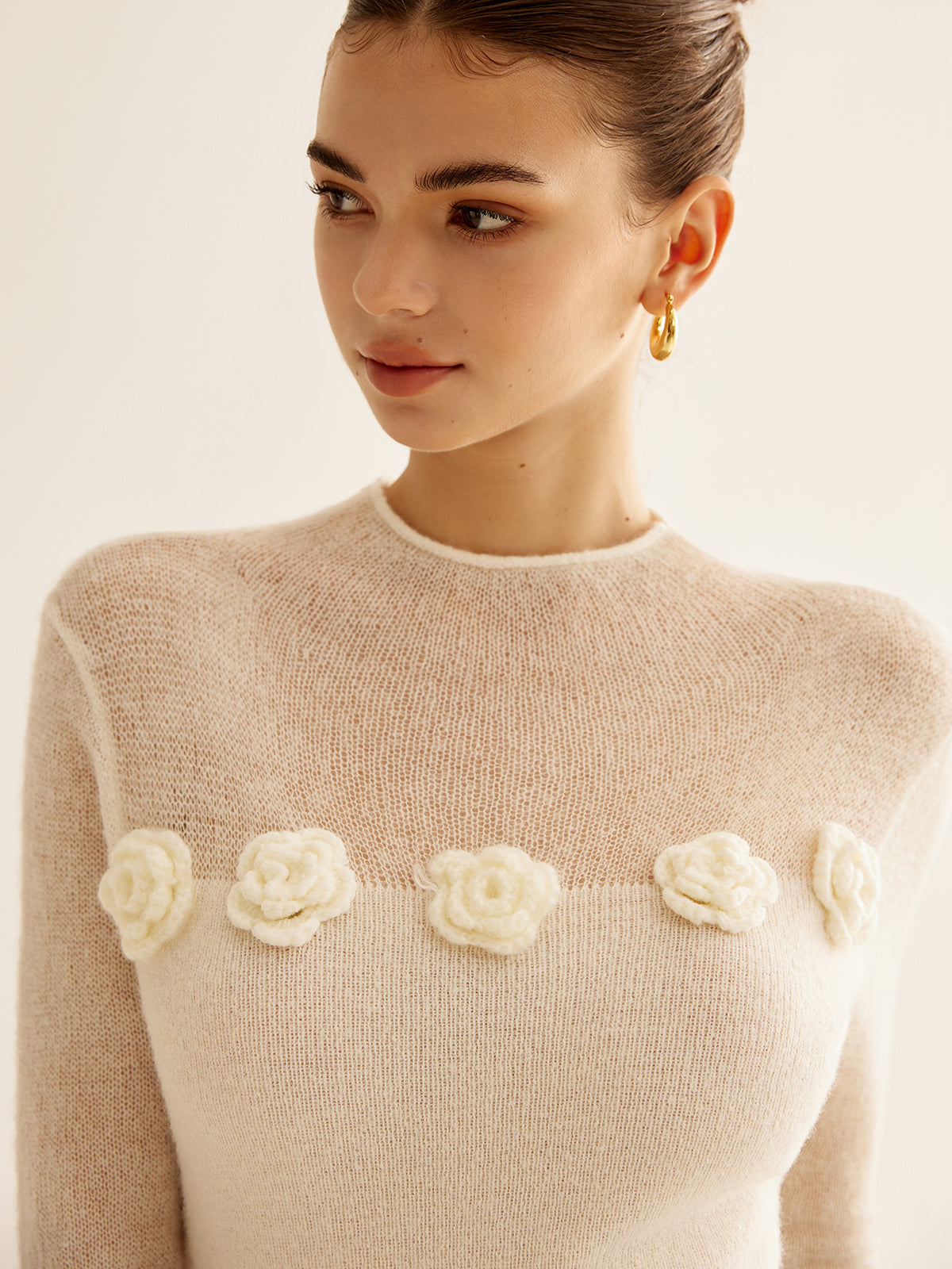 Floral Appliqué Sheer Knit Top