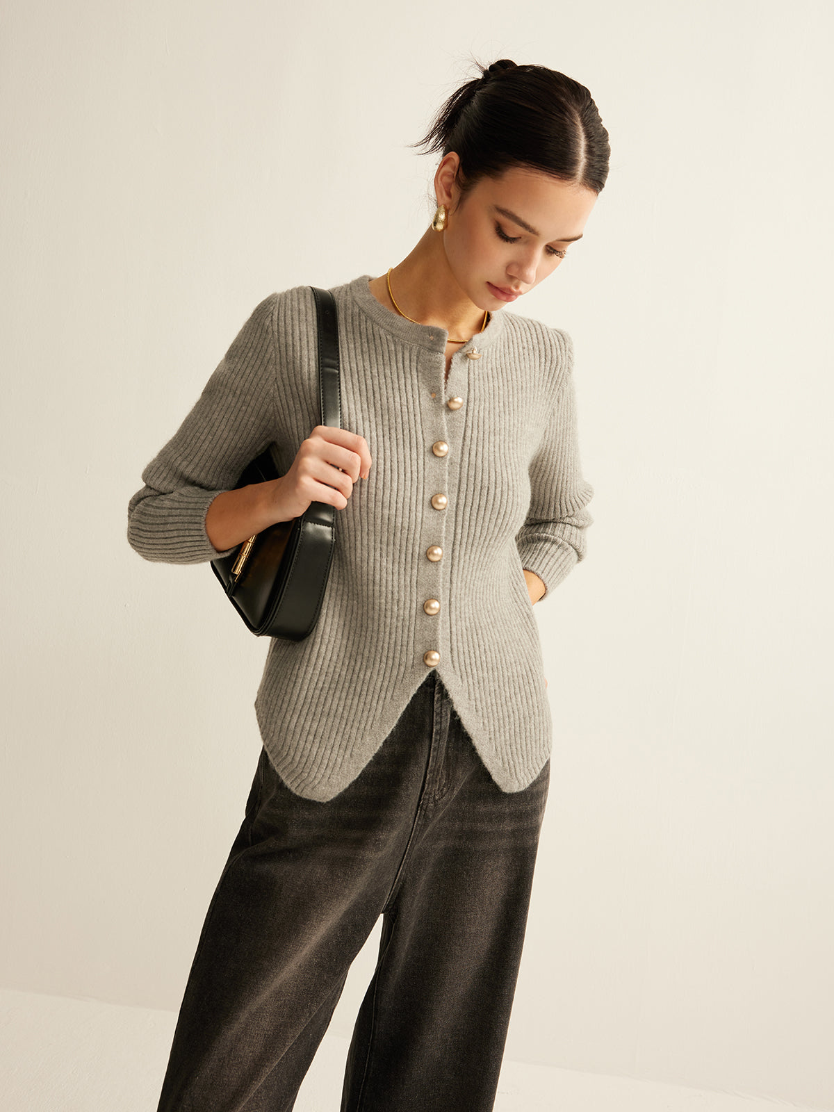 Side-Slit Button Knit Cardigan