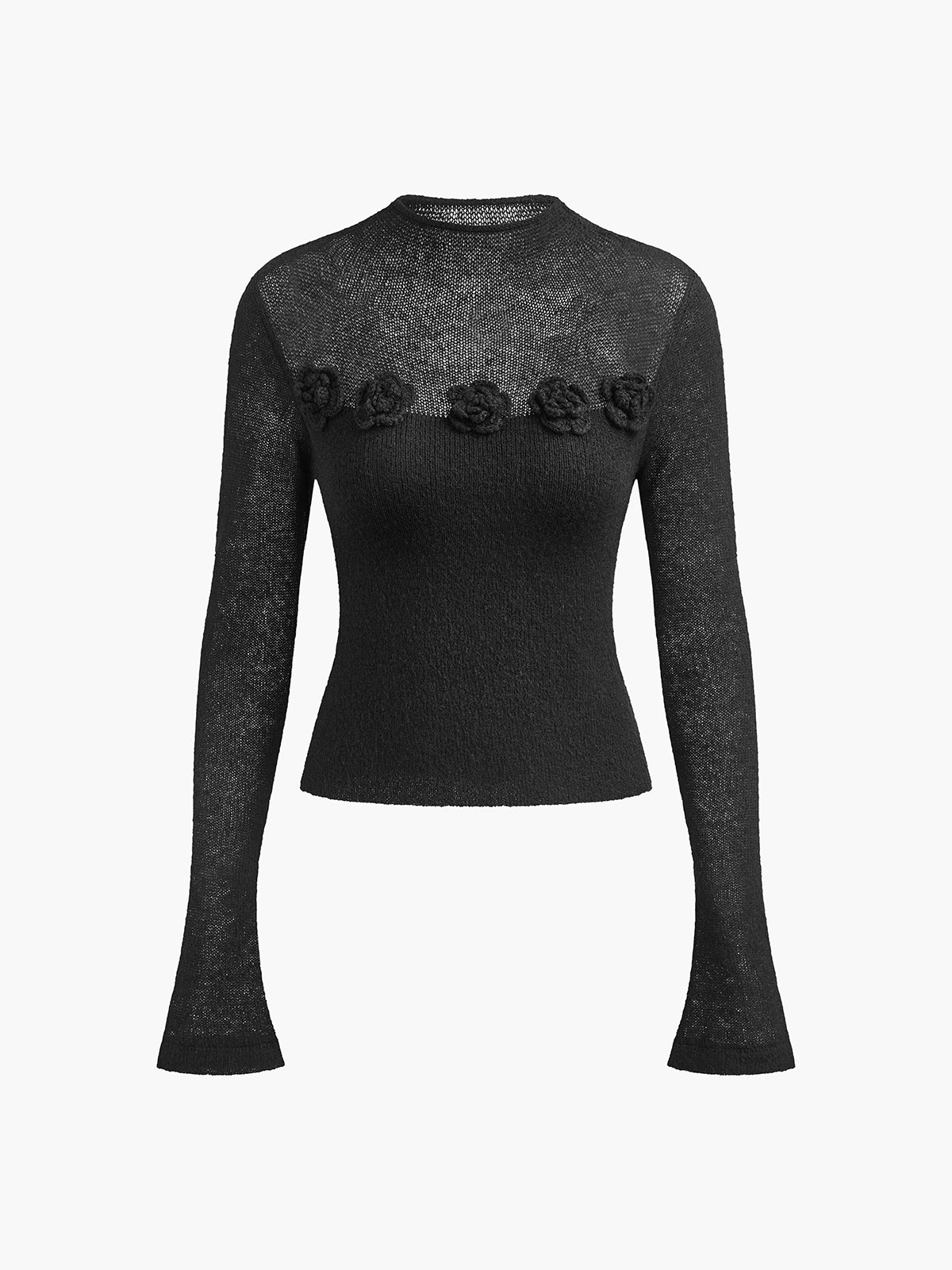 Floral Appliqué Sheer Knit Top