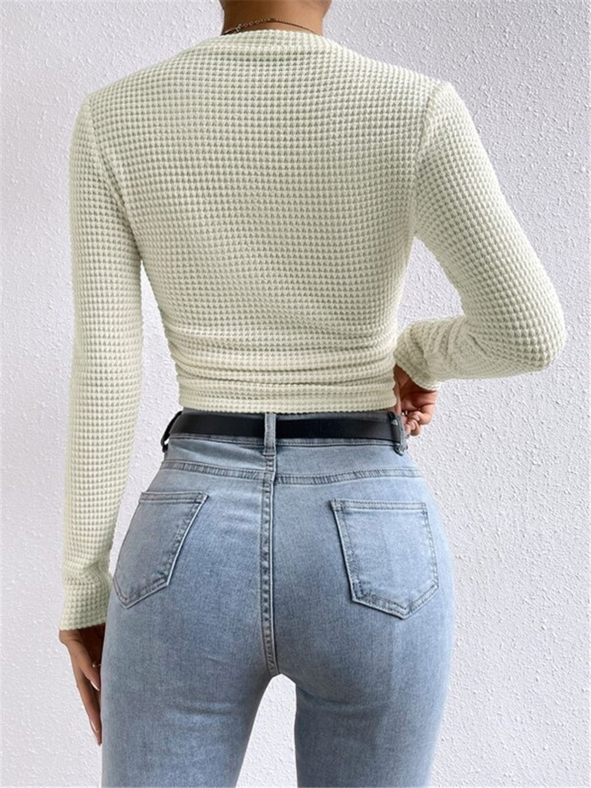 Waffle Knit Slim Fit Crew Neck Top