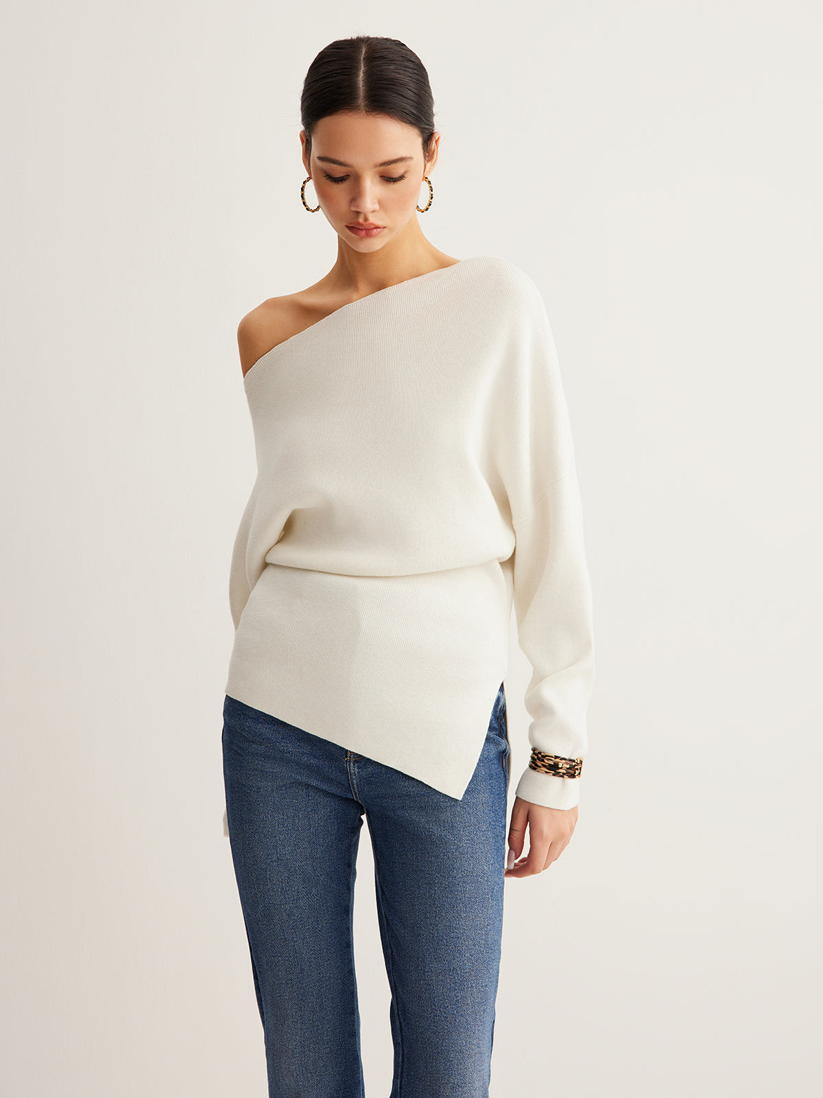 Asymmetric Wool-Blend Knit Pullover