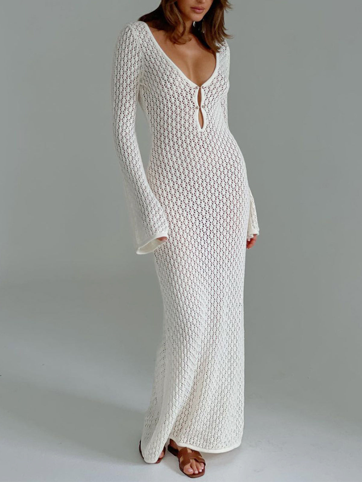 Open Back Knit Maxi Cover-Up Dress