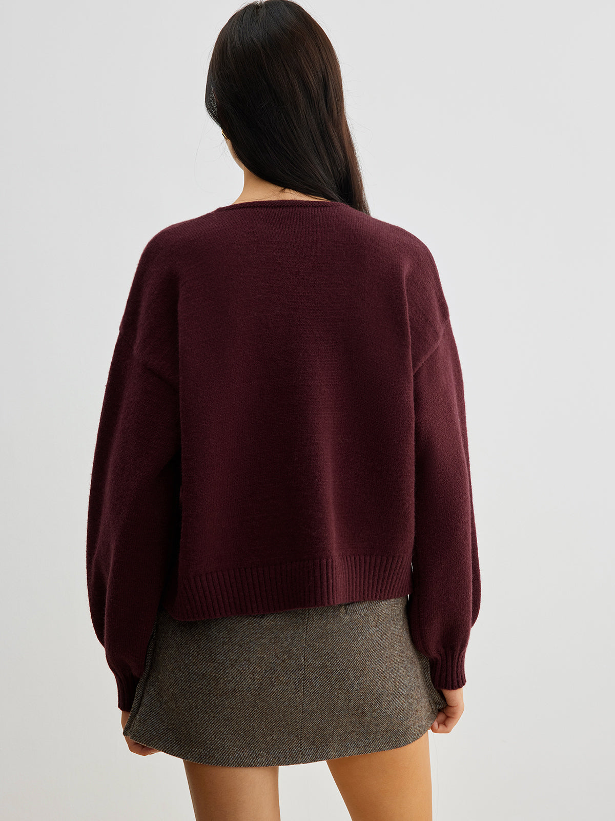 Velvet Bow Puff Sleeve Knit Sweater