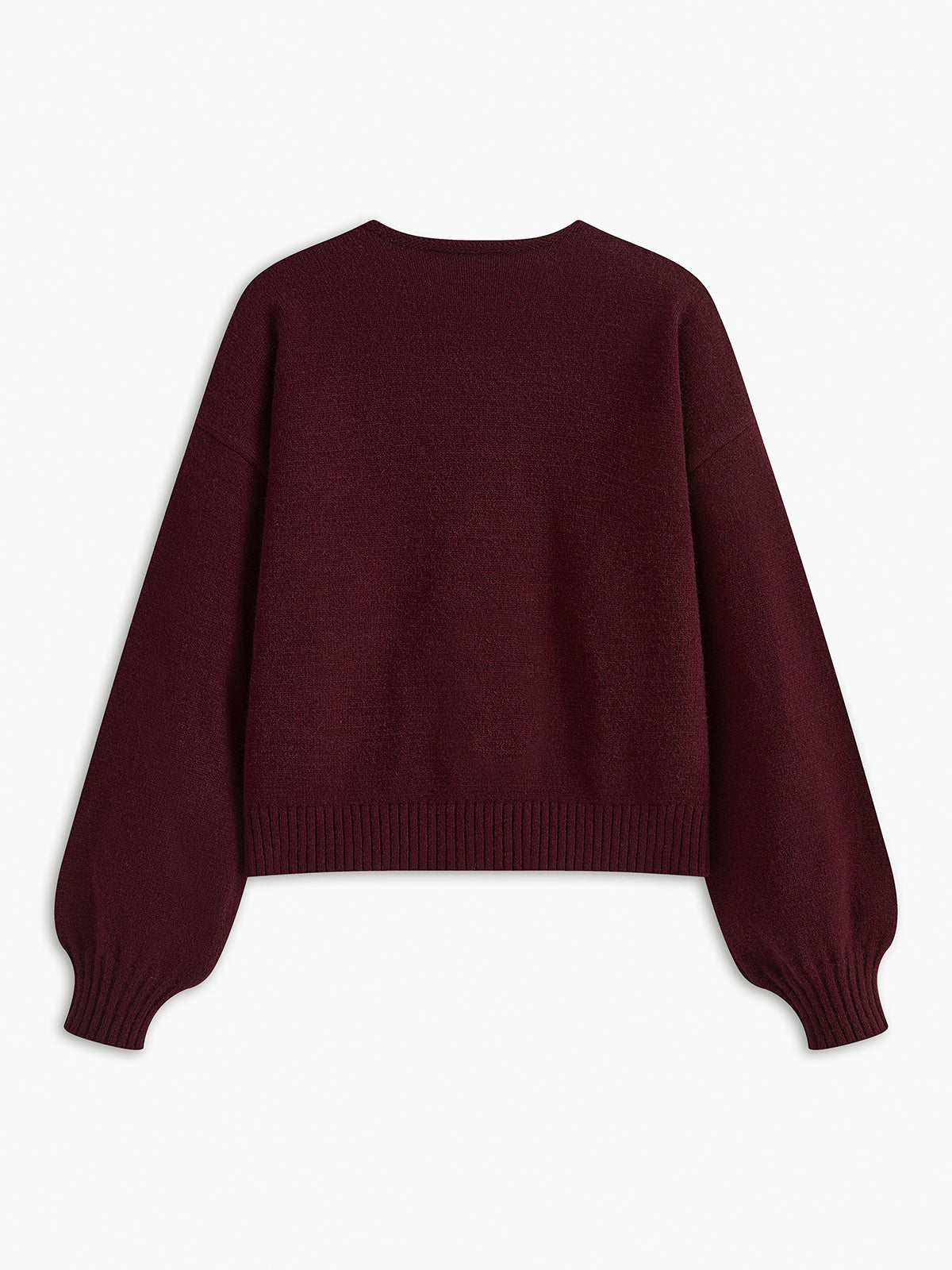 Velvet Bow Puff Sleeve Knit Sweater