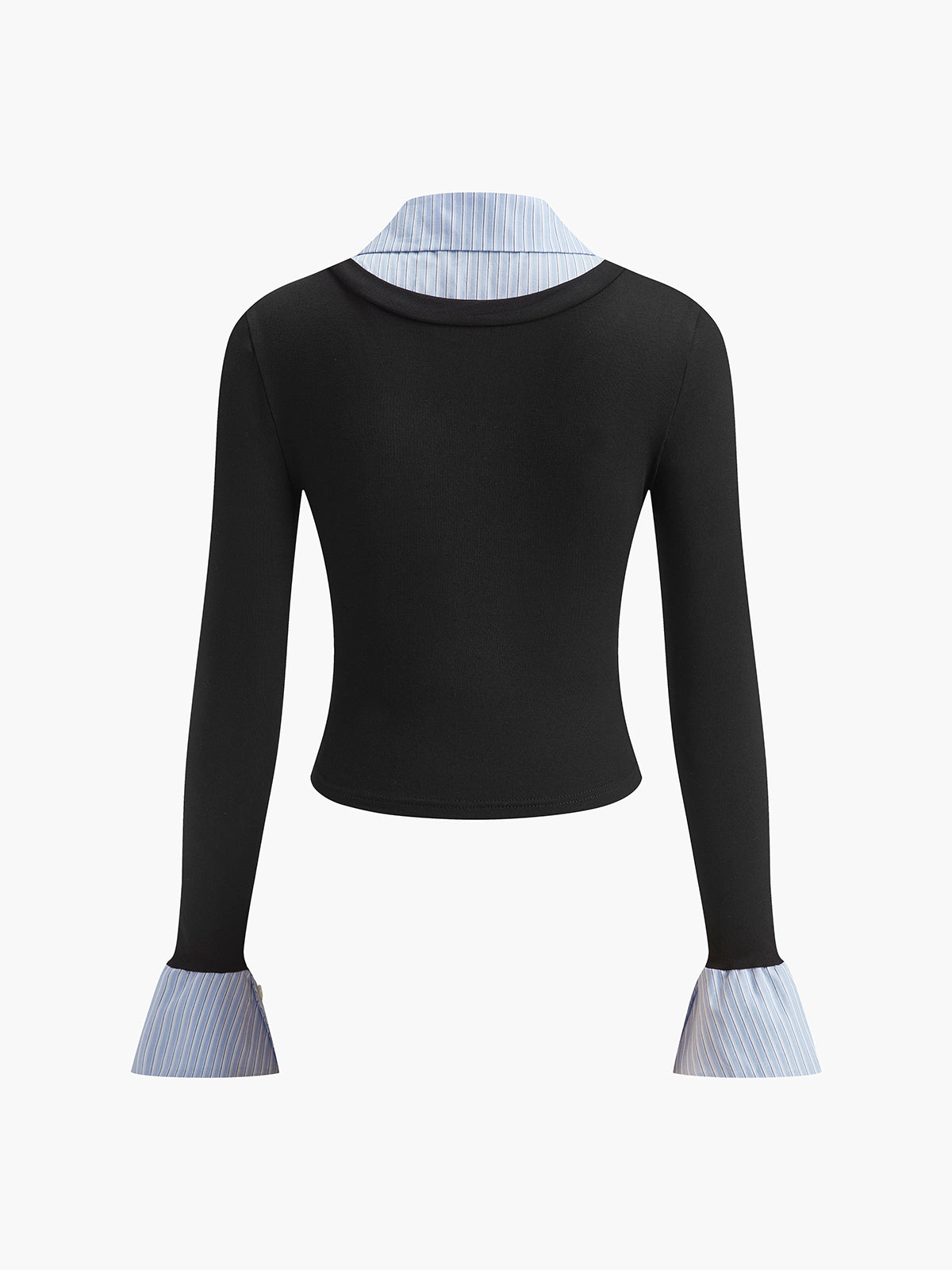 Layered 2-in-1 Ribbed Polo Long Sleeve Topin 1 Polo Shirt