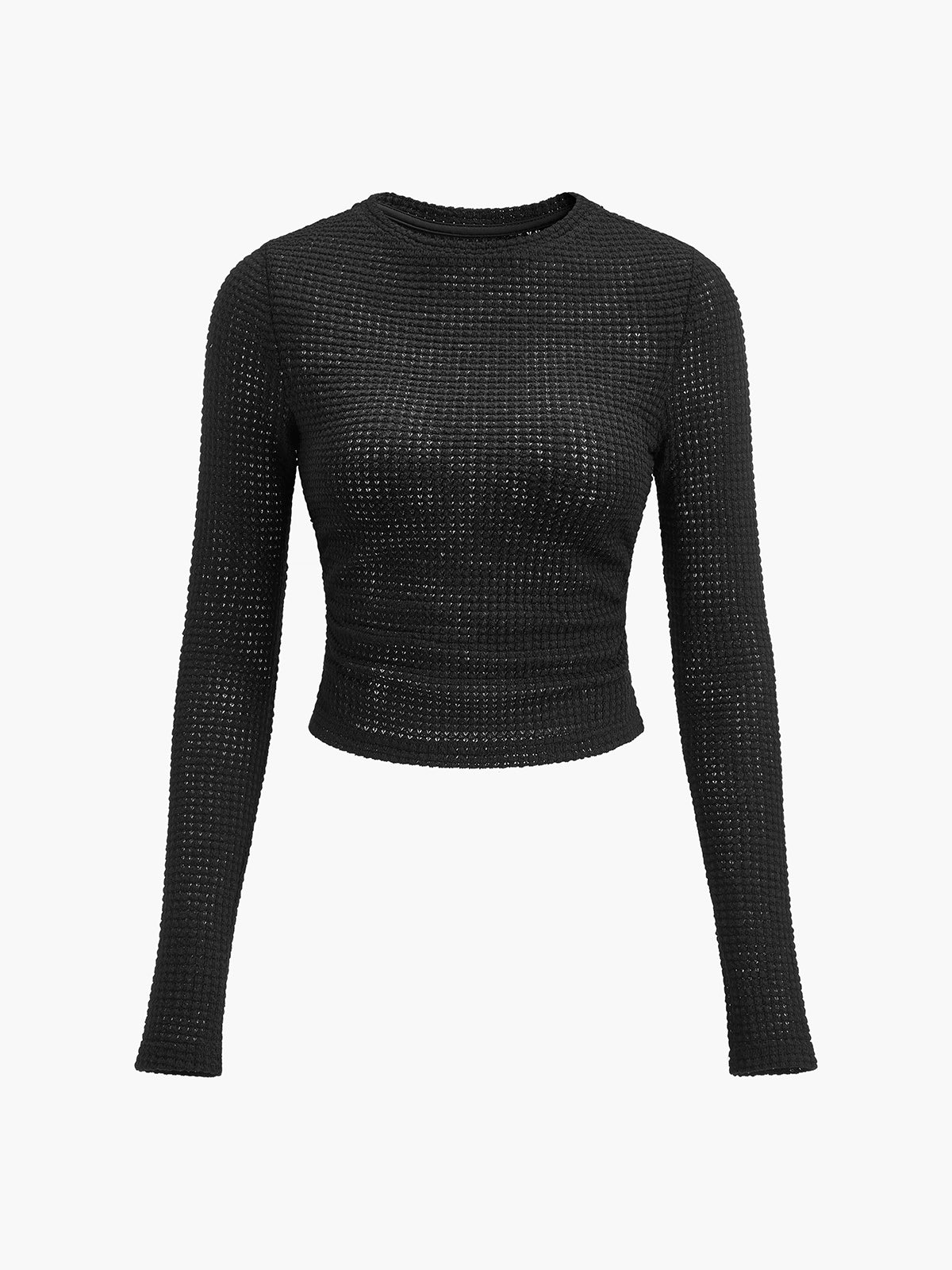 Waffle Knit Slim Fit Crew Neck Top