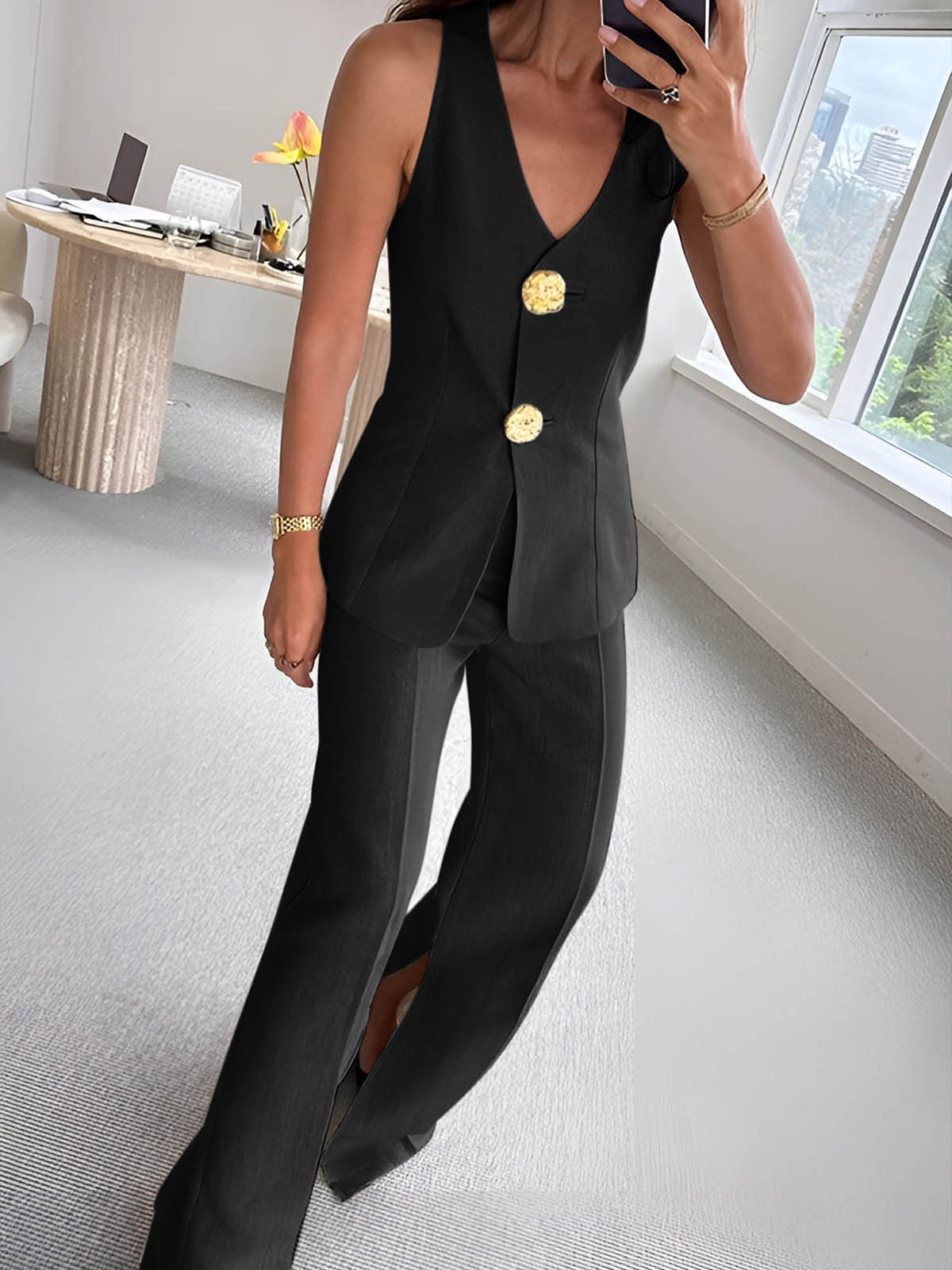 Tailored Sleeveless Button-Front Trouser Set