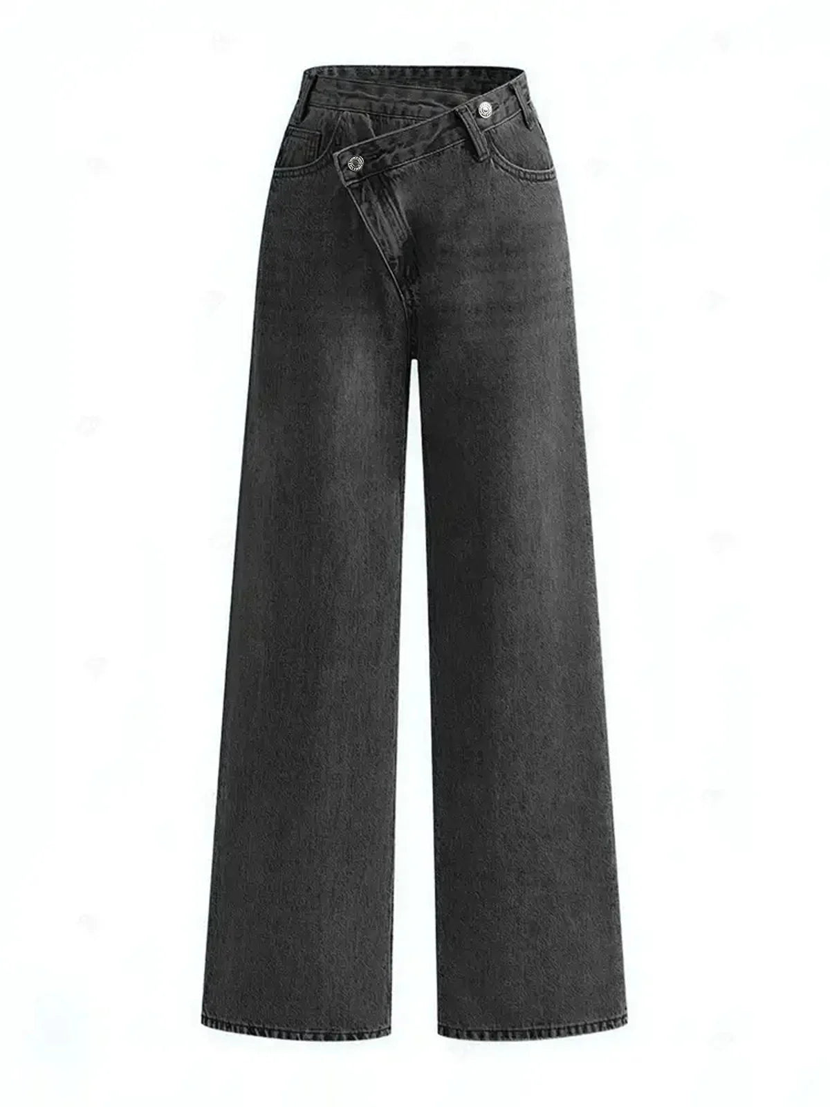 Asymmetric Mid-Rise Wide-Leg Denim Jeans